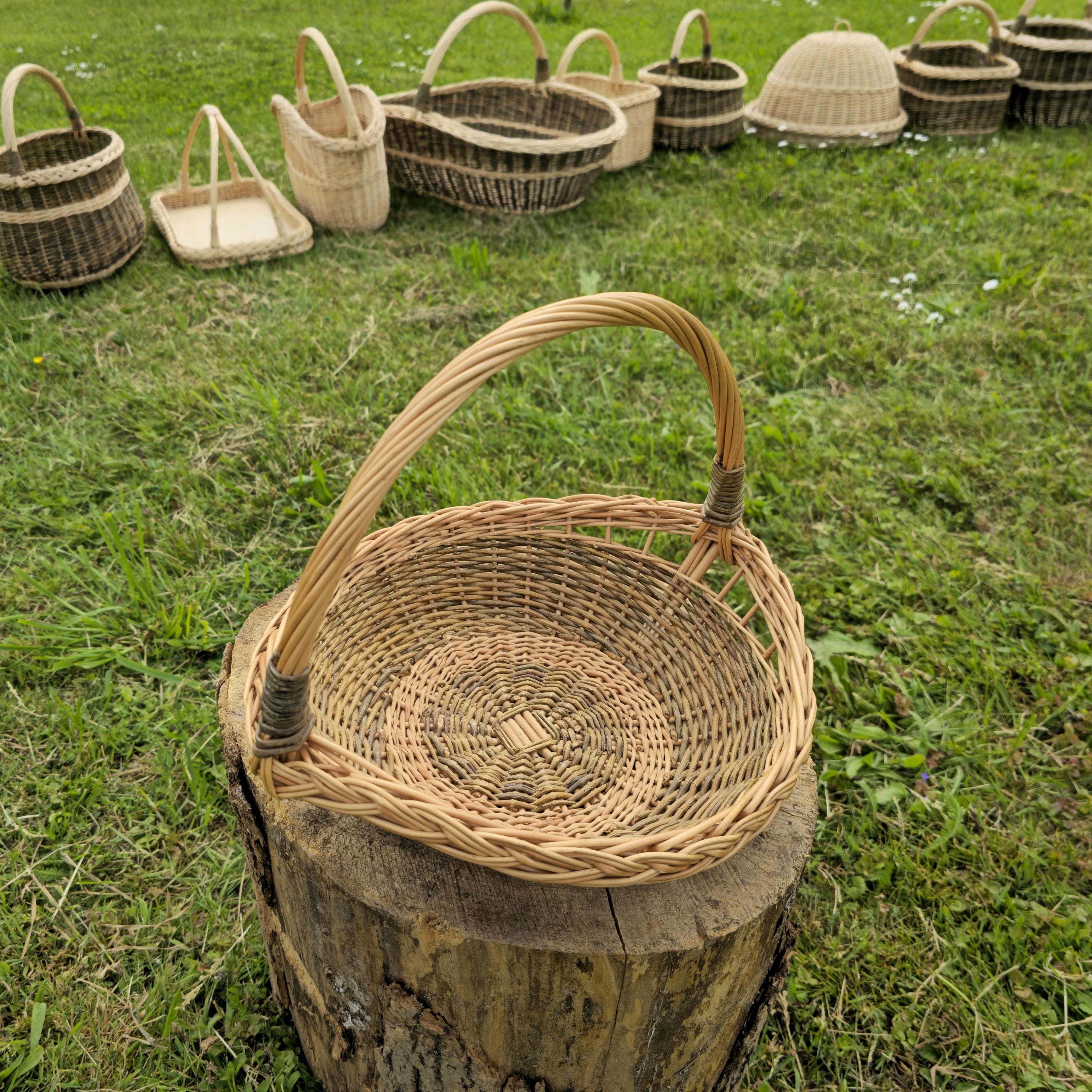 Handmade Wicker Trug Basket: Rustic Farmhouse Willow Gathering Basket