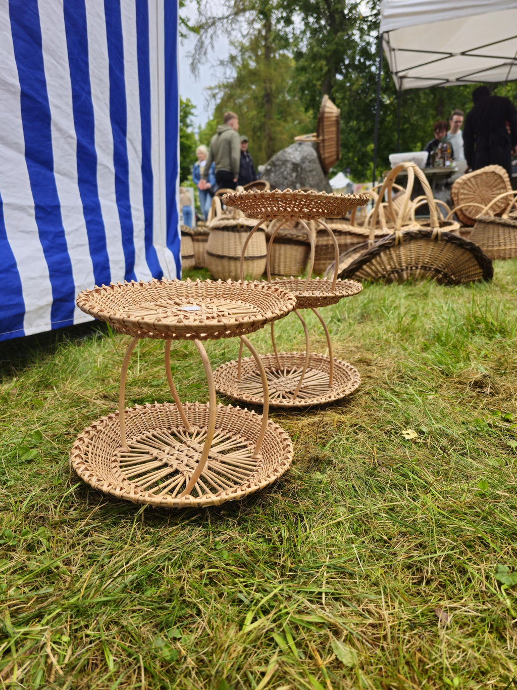 Handwoven Three-Tier Display Stand | Rustic Willow Tray Shelf
