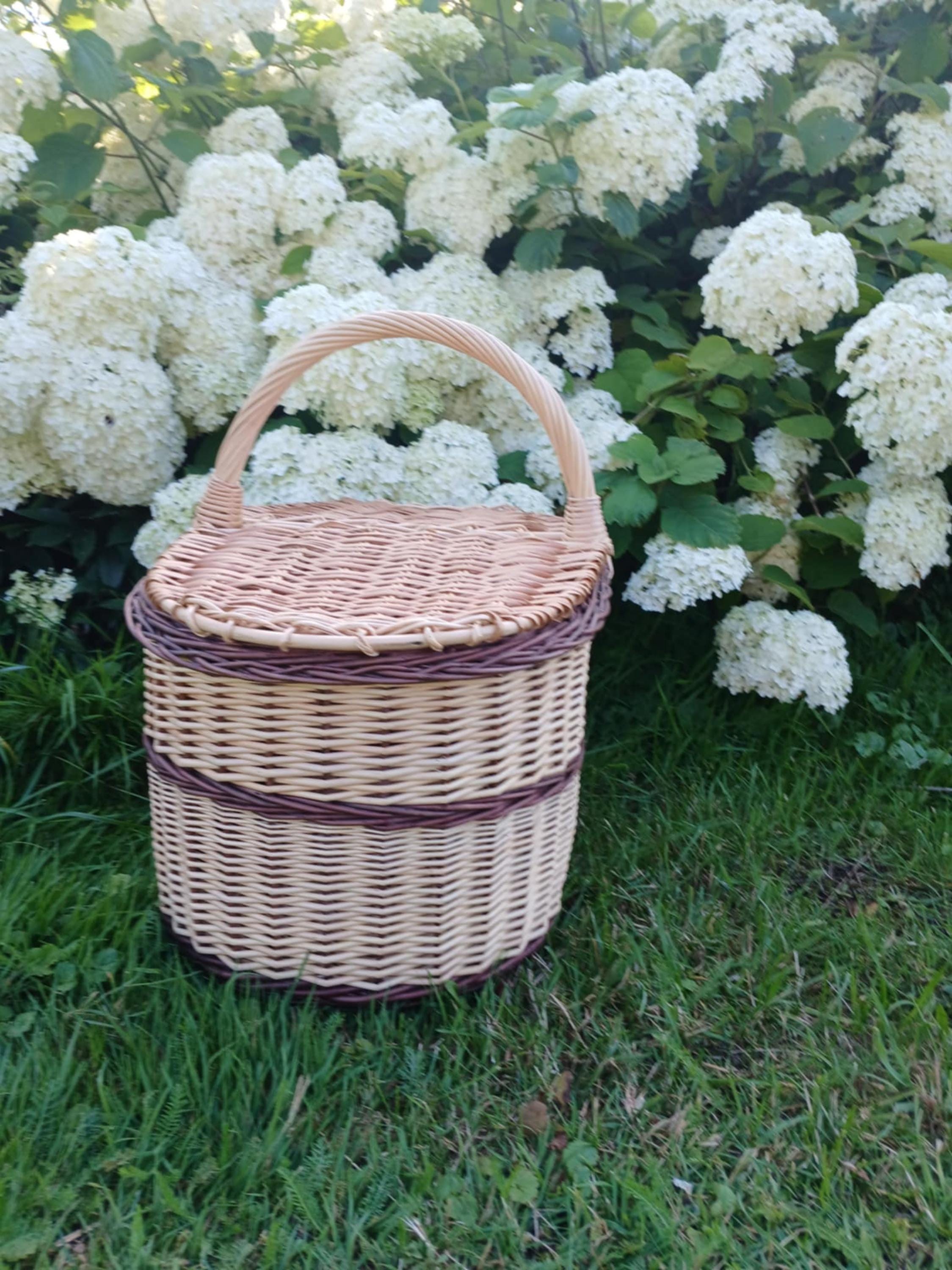 Handmade Wicker Picnic Basket: Large Willow Hamper with Double Lids