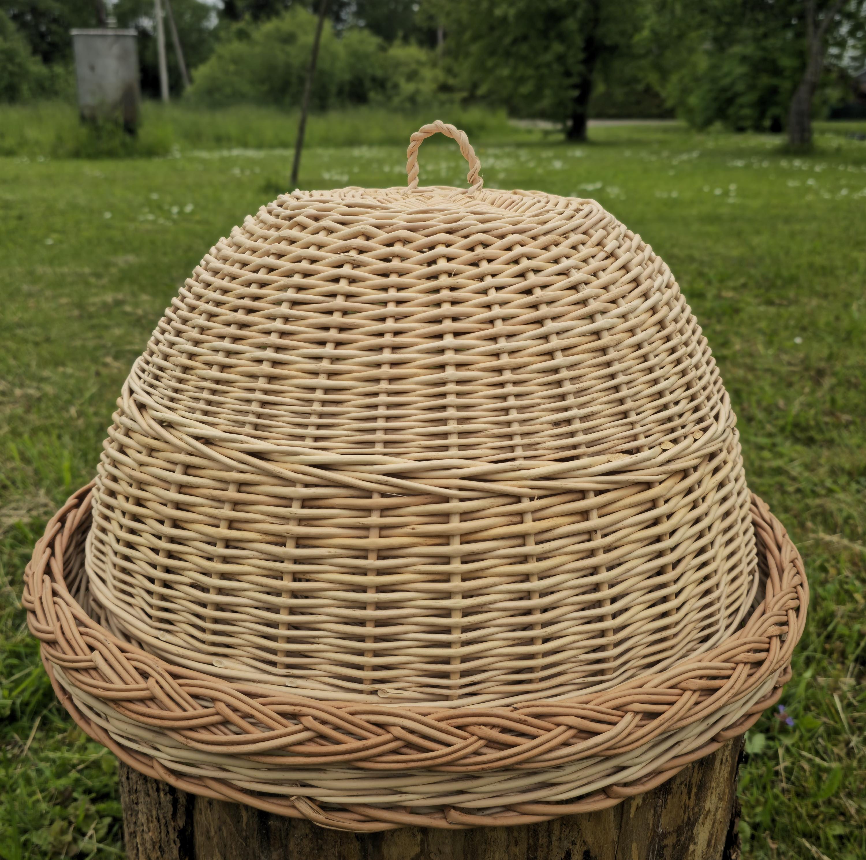 Handmade Wicker Food Cover with Tray: Rustic Farmhouse Kitchen Cloche