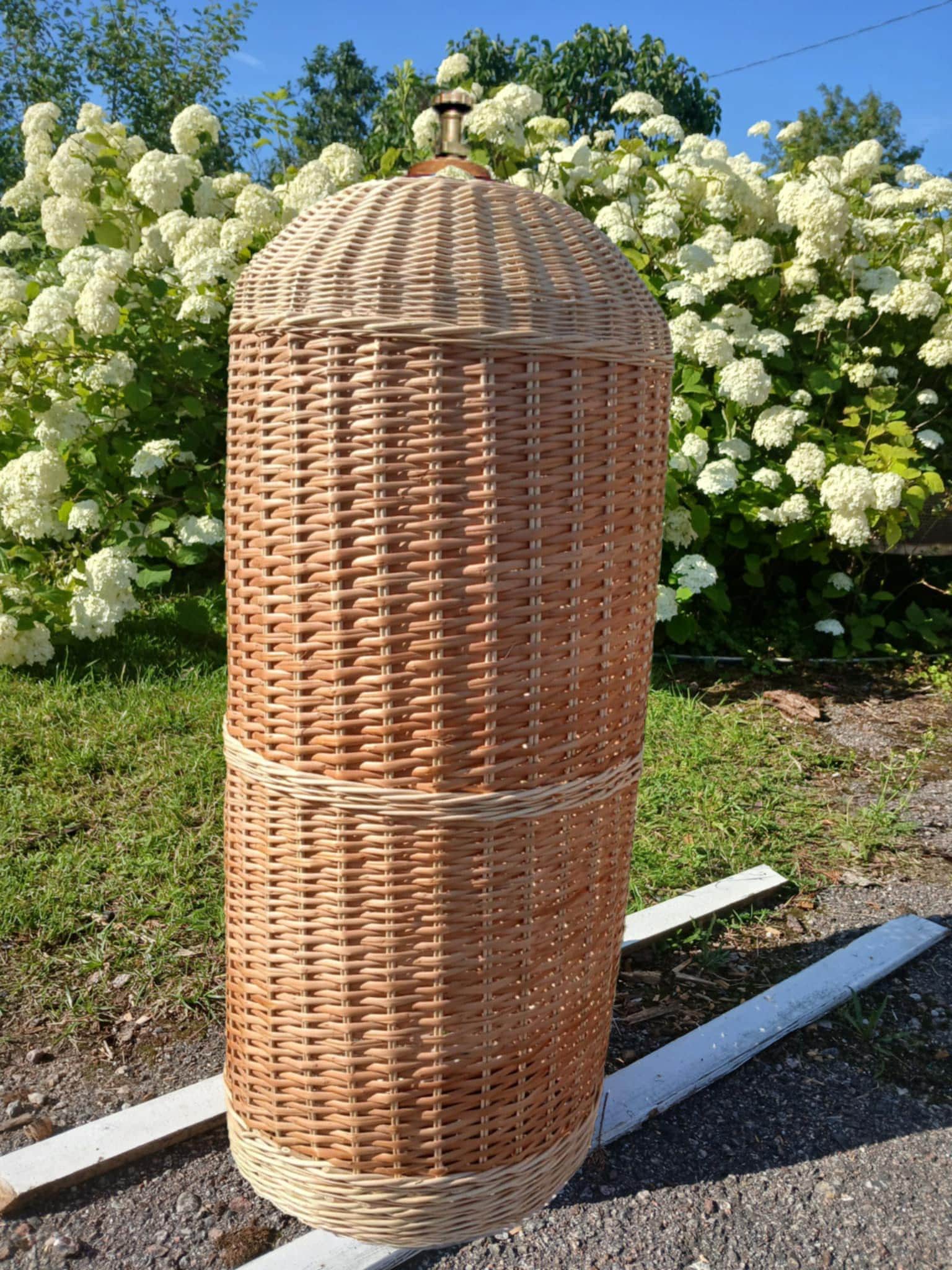 Handwoven Wicker Propane Tank Cover: Rustic Patio Gas Cylinder Hide