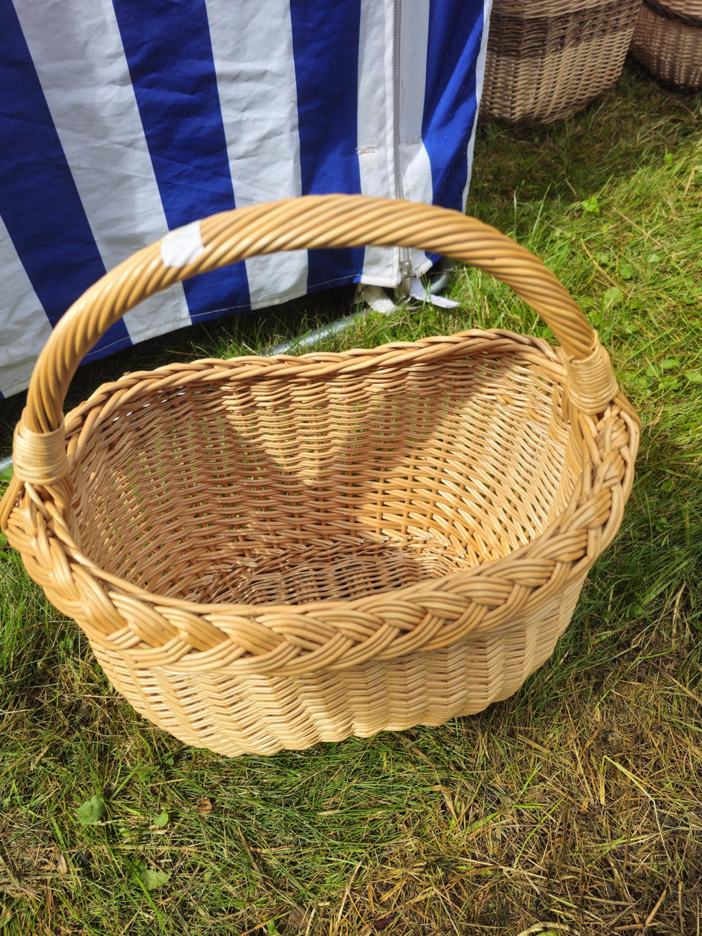 Wicker Basket with Braided Rim – Handwoven Oval Gathering Basket