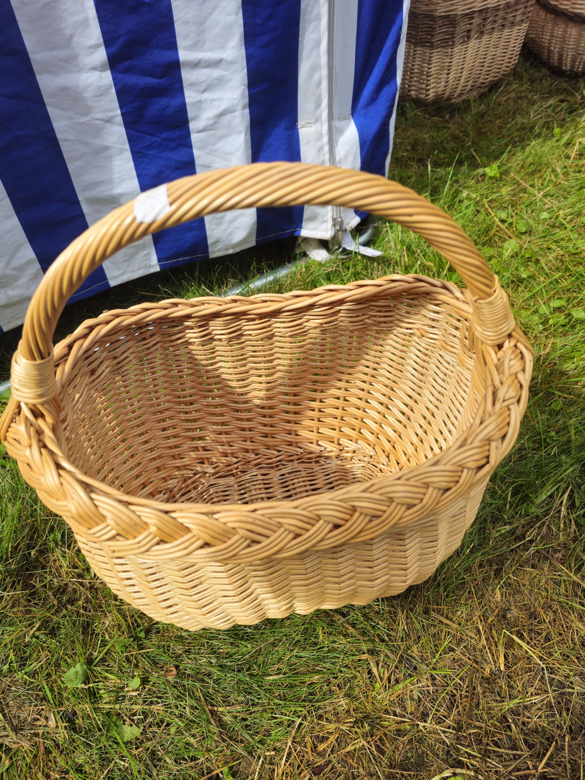 Wicker Basket with Braided Rim – Handwoven Oval Gathering Basket