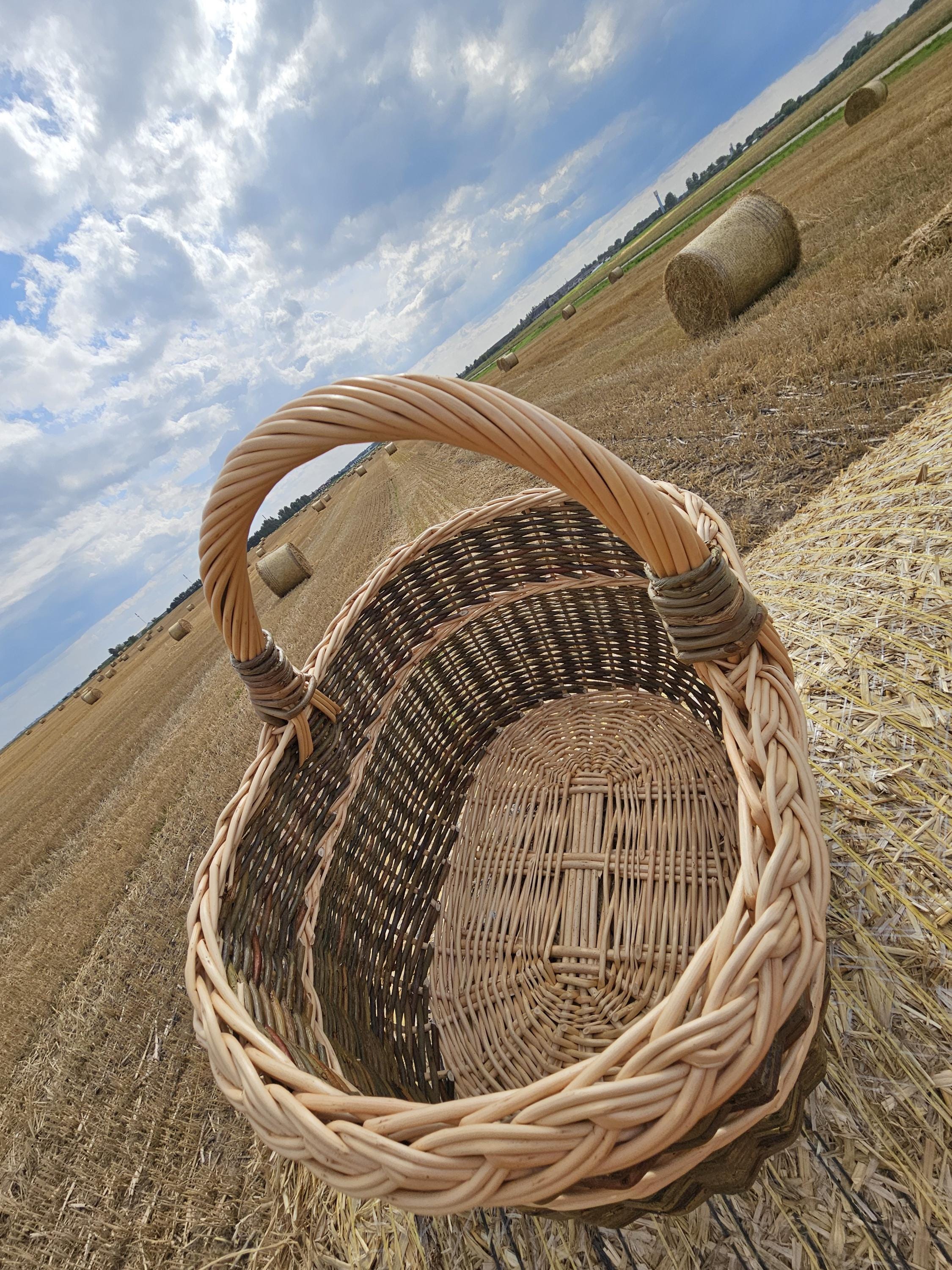 Handmade Wicker Basket with Handle: Rustic Farmhouse Decor from Lithuania
