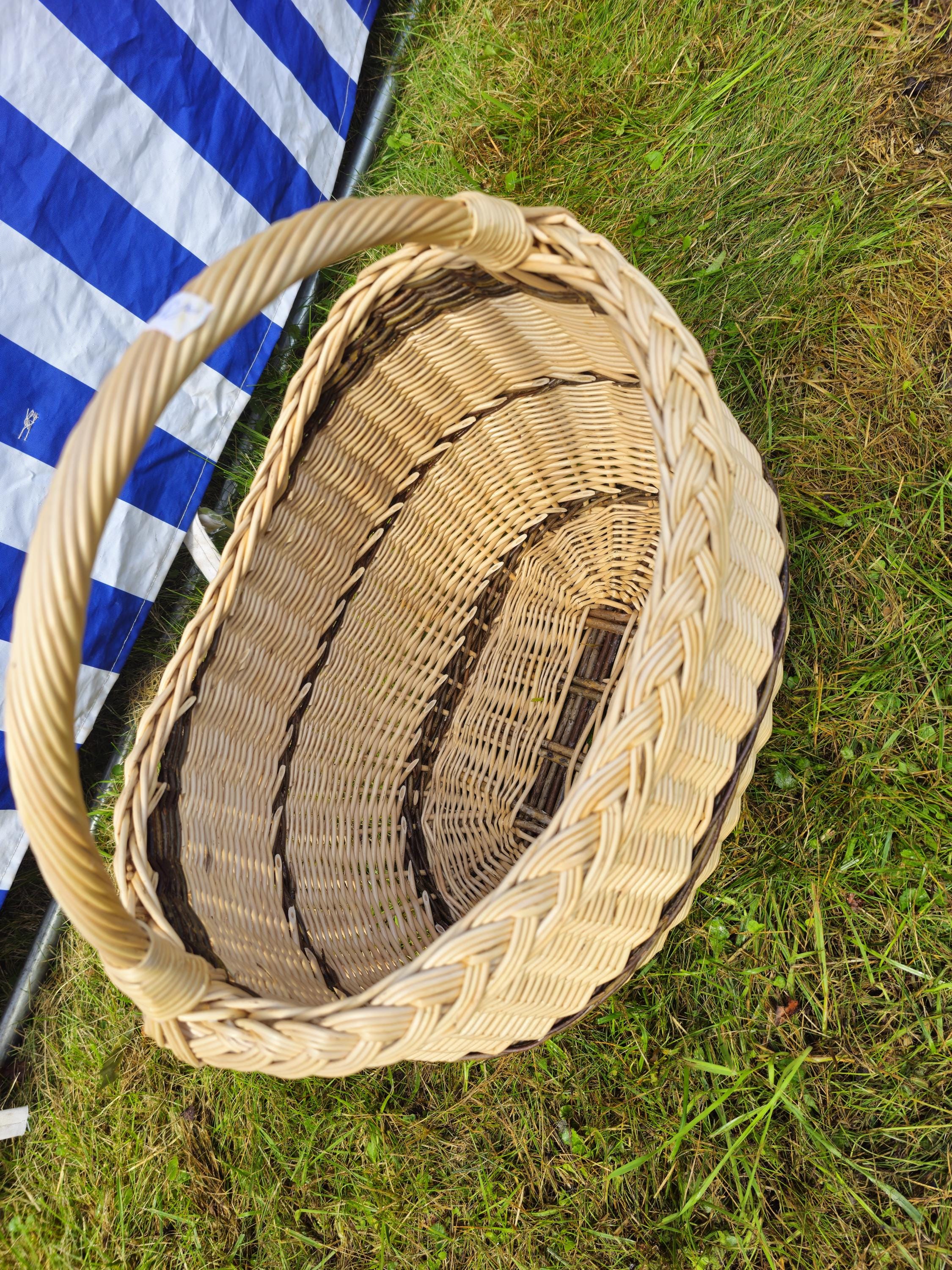 Long Willow Basket with Braided Rim – Tall Handwoven Wicker Basket