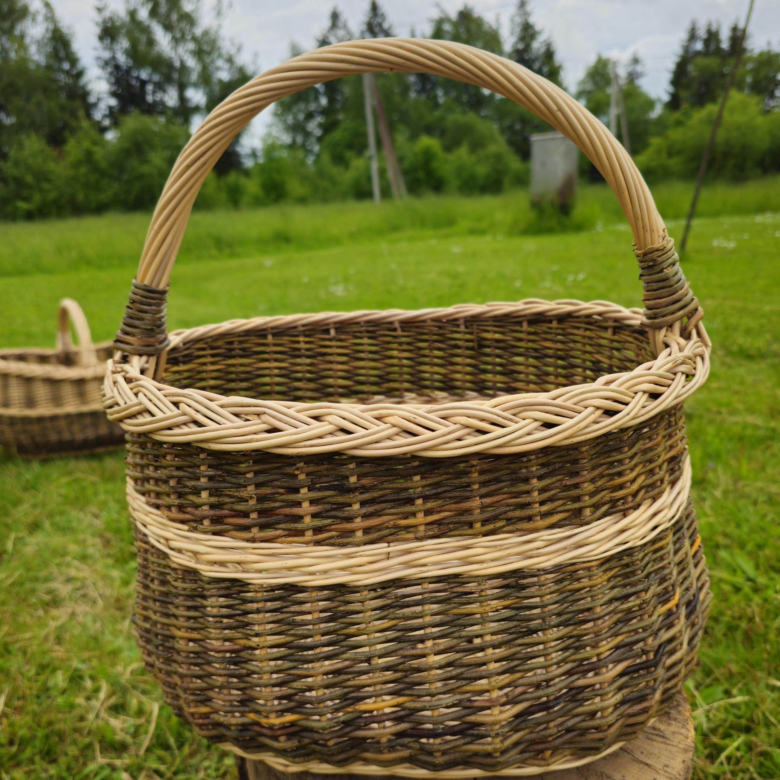 Handwoven Willow Basket: Rustic Wicker Storage, Lithuanian Craft