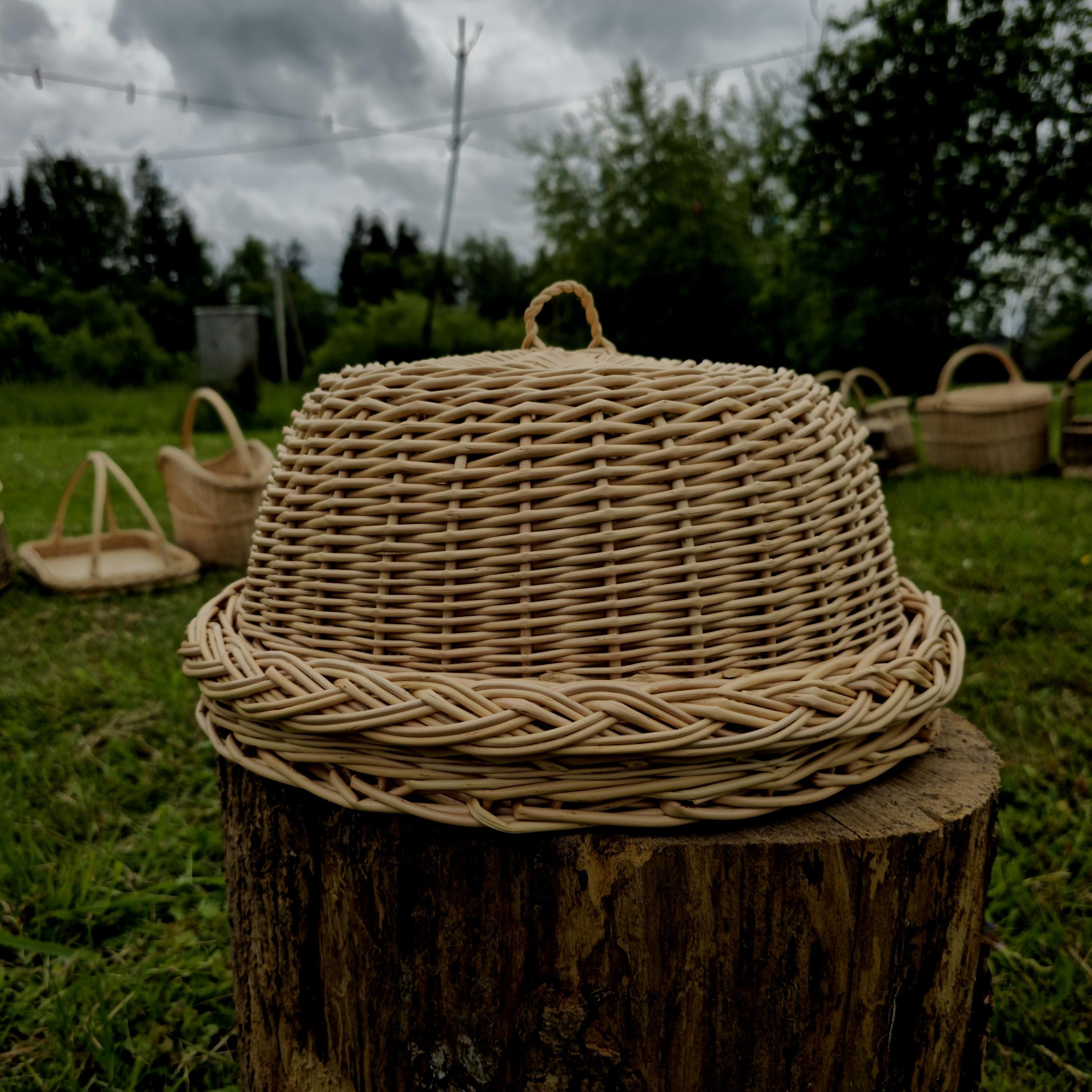 Handmade Willow Food Cover Set: Rustic Kitchen Cloche & Tray