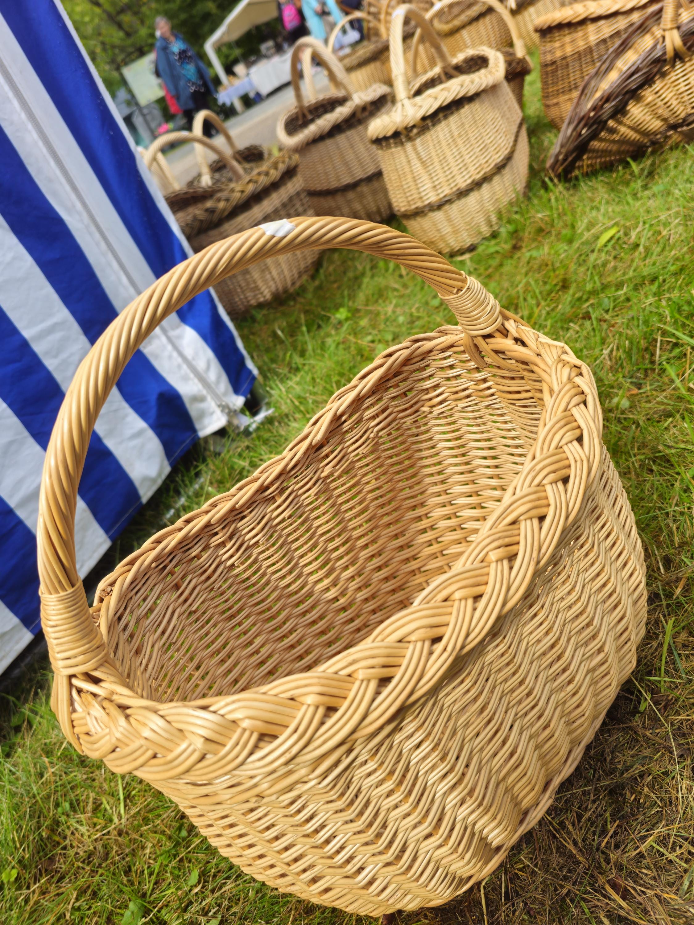 Wicker Basket with Braided Rim – Handwoven Oval Gathering Basket