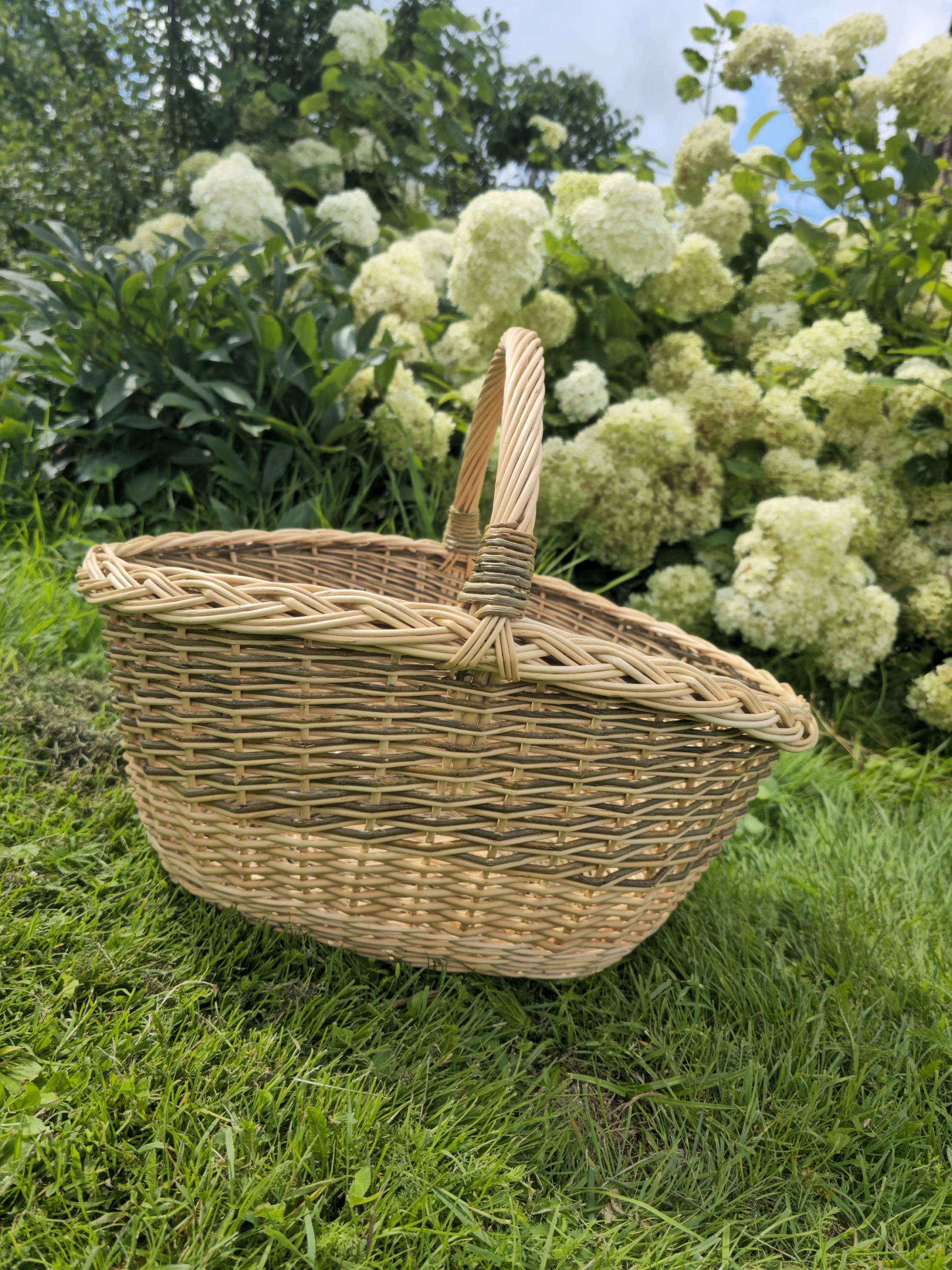 Large Wicker Basket with Sturdy Handle – Large Handmade Decorative Storage