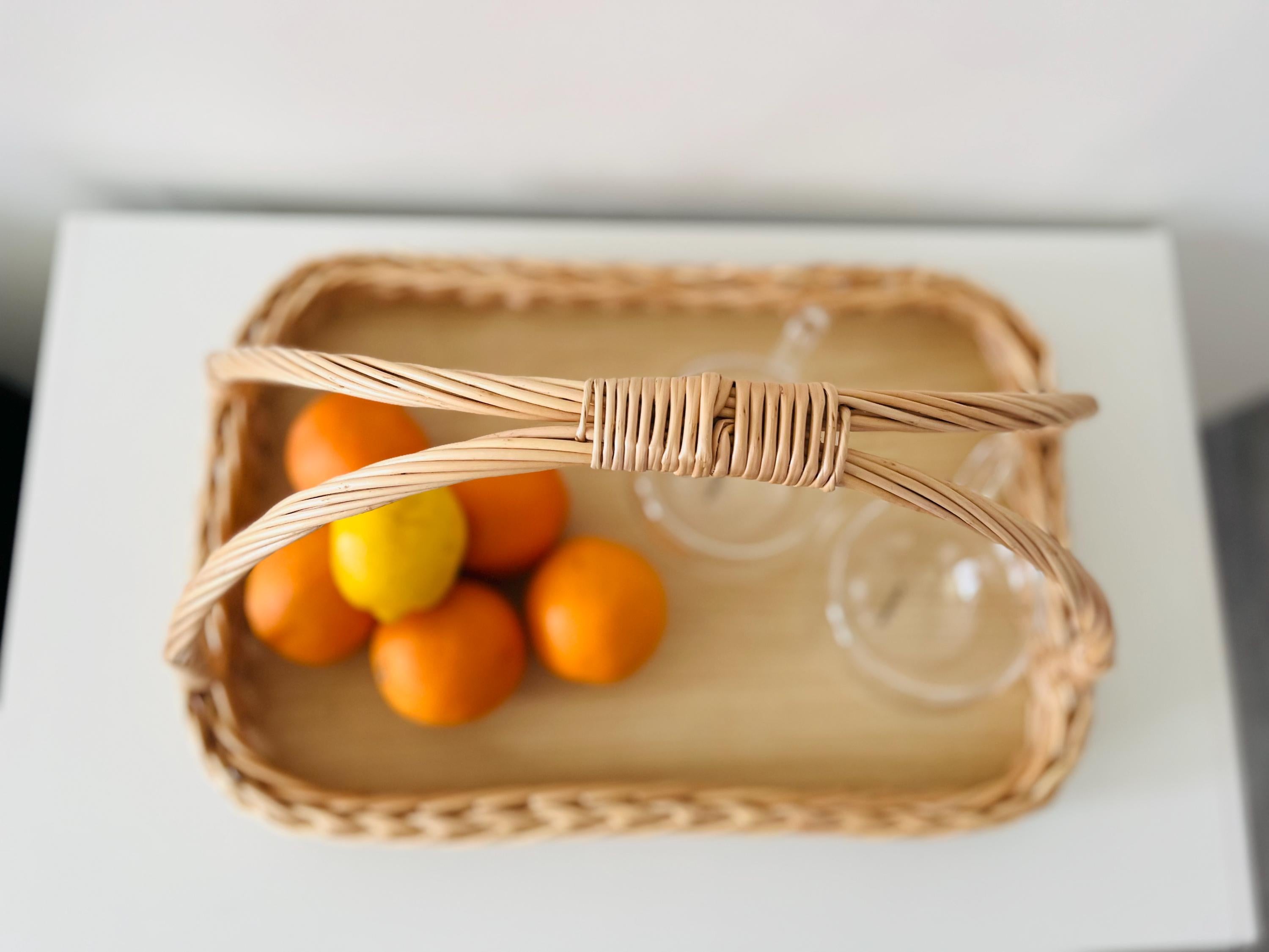 Handwoven Wicker Tray – Rustic Willow Serving Basket with Handles, Natural Table or Kitchen Decor