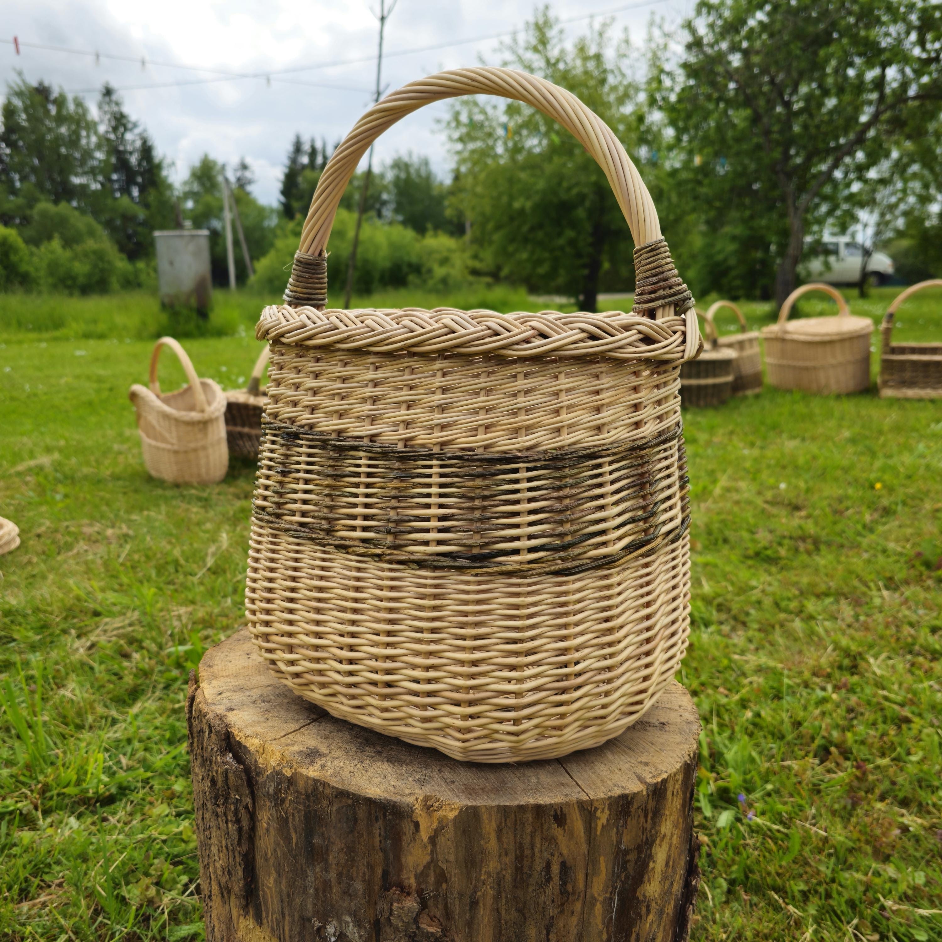 Handmade Tall Wicker Basket: Rustic Willow Storage Organizer