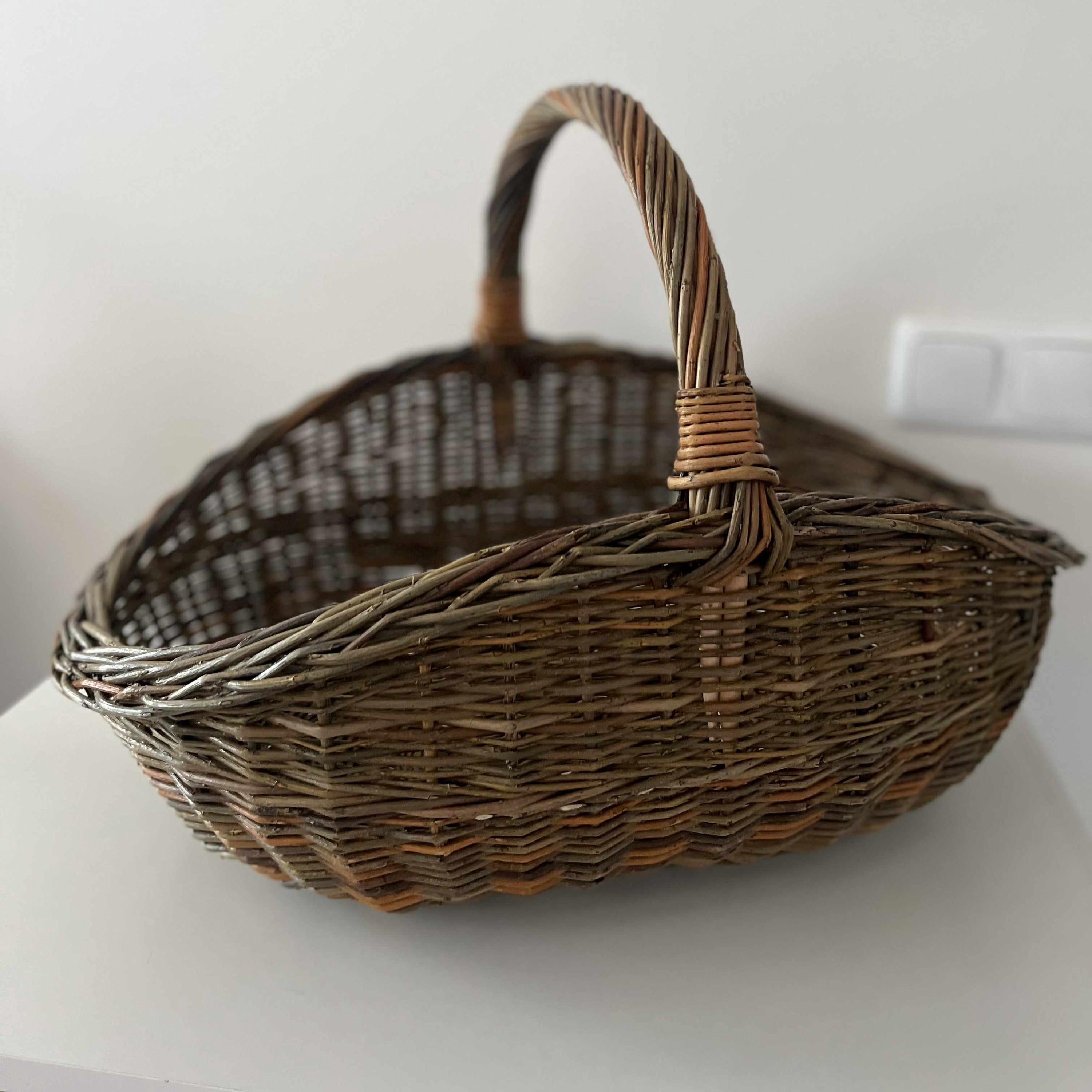 Handwoven Unpeeled Willow Basket: Rustic Gathering & Harvest Basket
