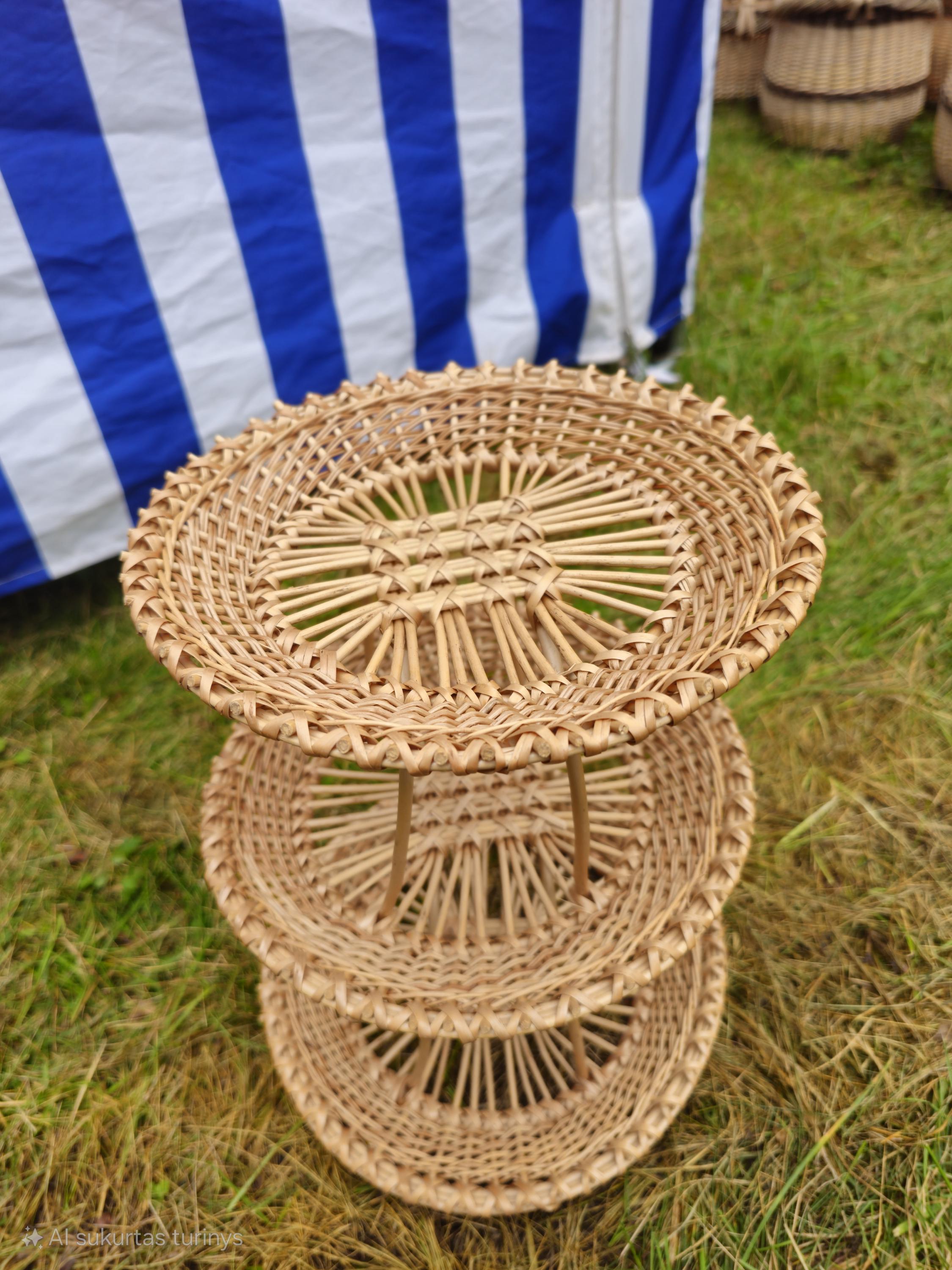 Handwoven Three-Tier Display Stand | Rustic Willow Tray Shelf
