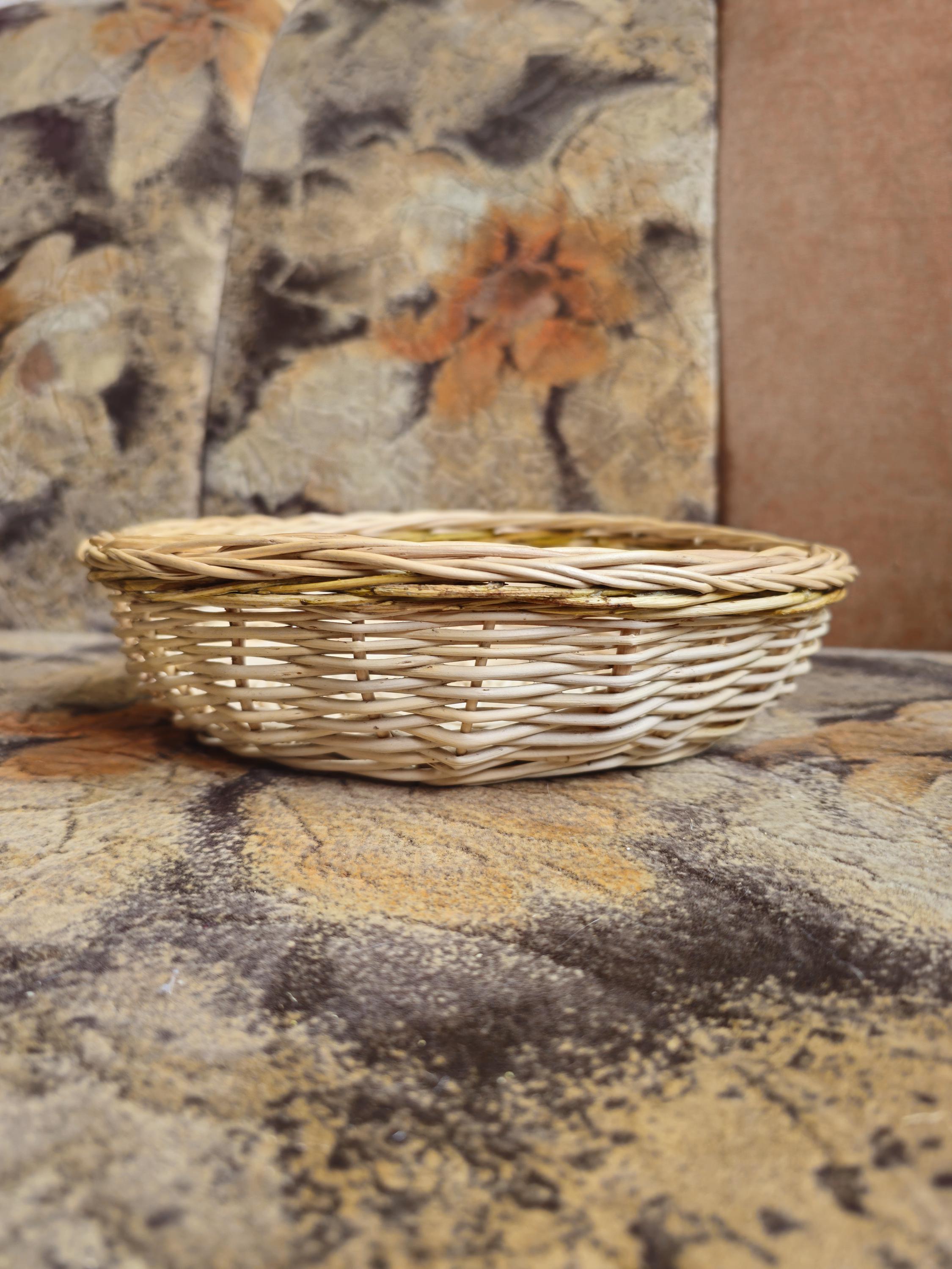 Rustic Bread Wicker Basket –  Low round handmade serving bowl