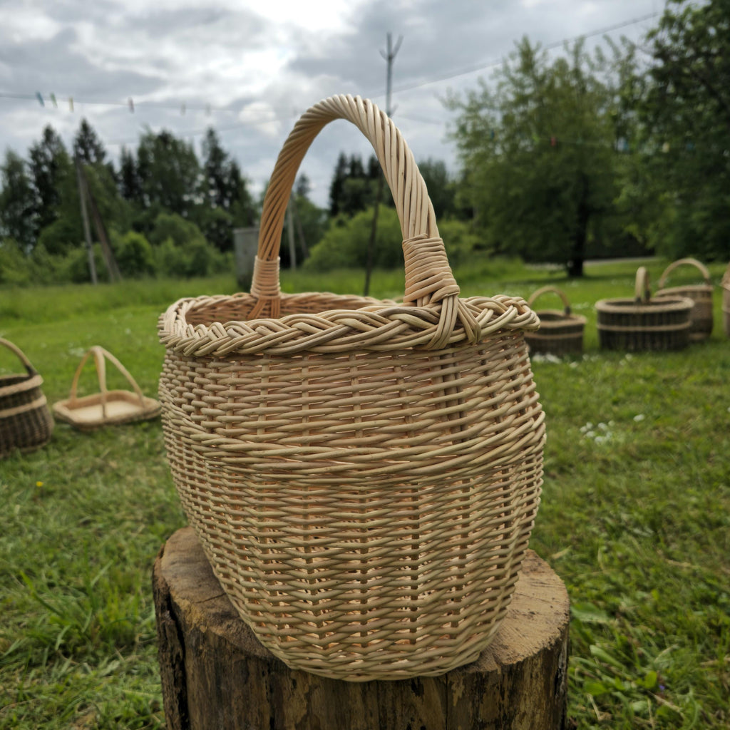 Handwoven Willow Basket: Large Rustic Storage with Handle
