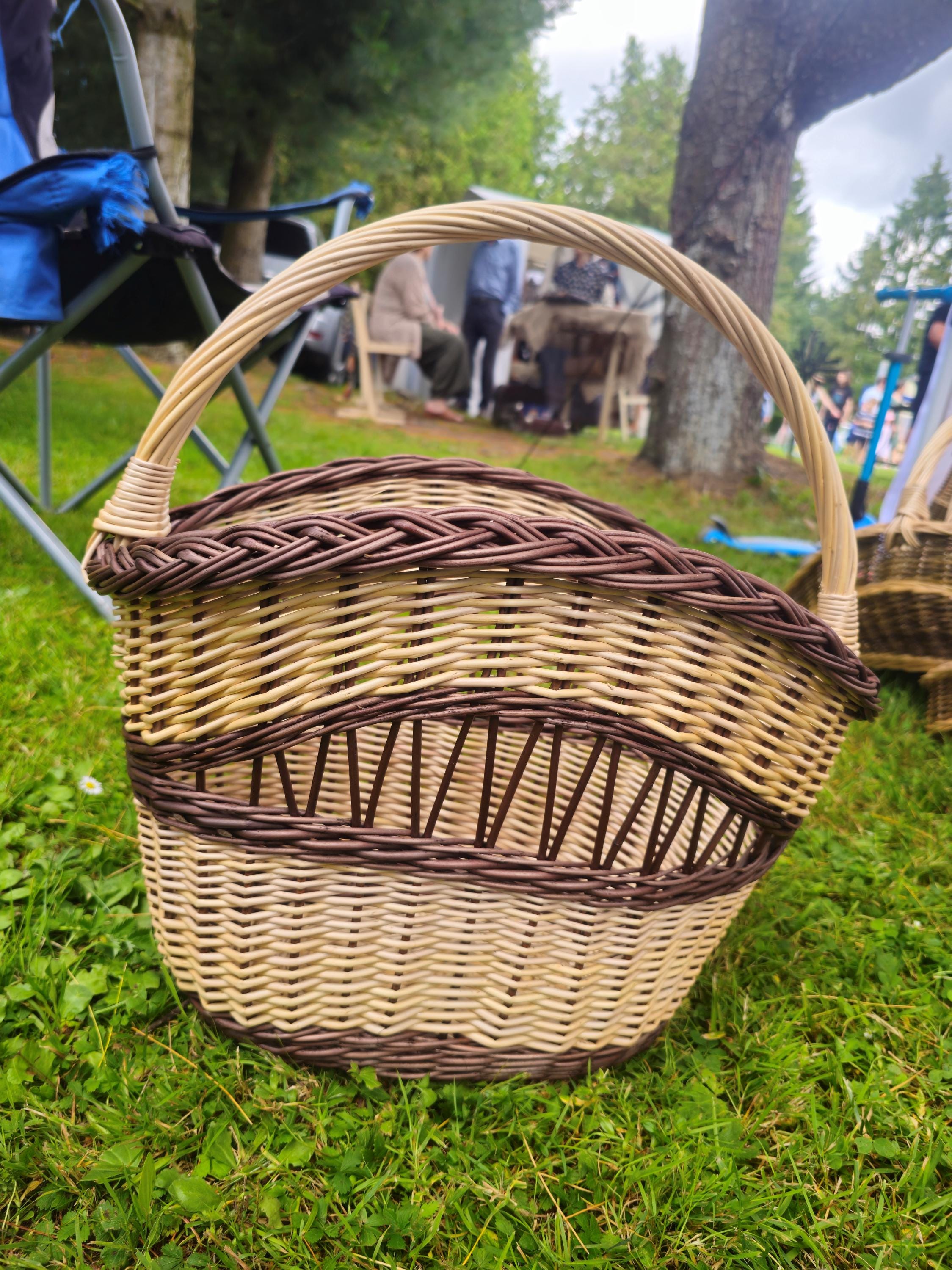 Decorative Wicker Basket, Asymmetrical Entryway & Storage Basket, Rustic Farmhouse Centerpiece, Handwoven in Lithuania