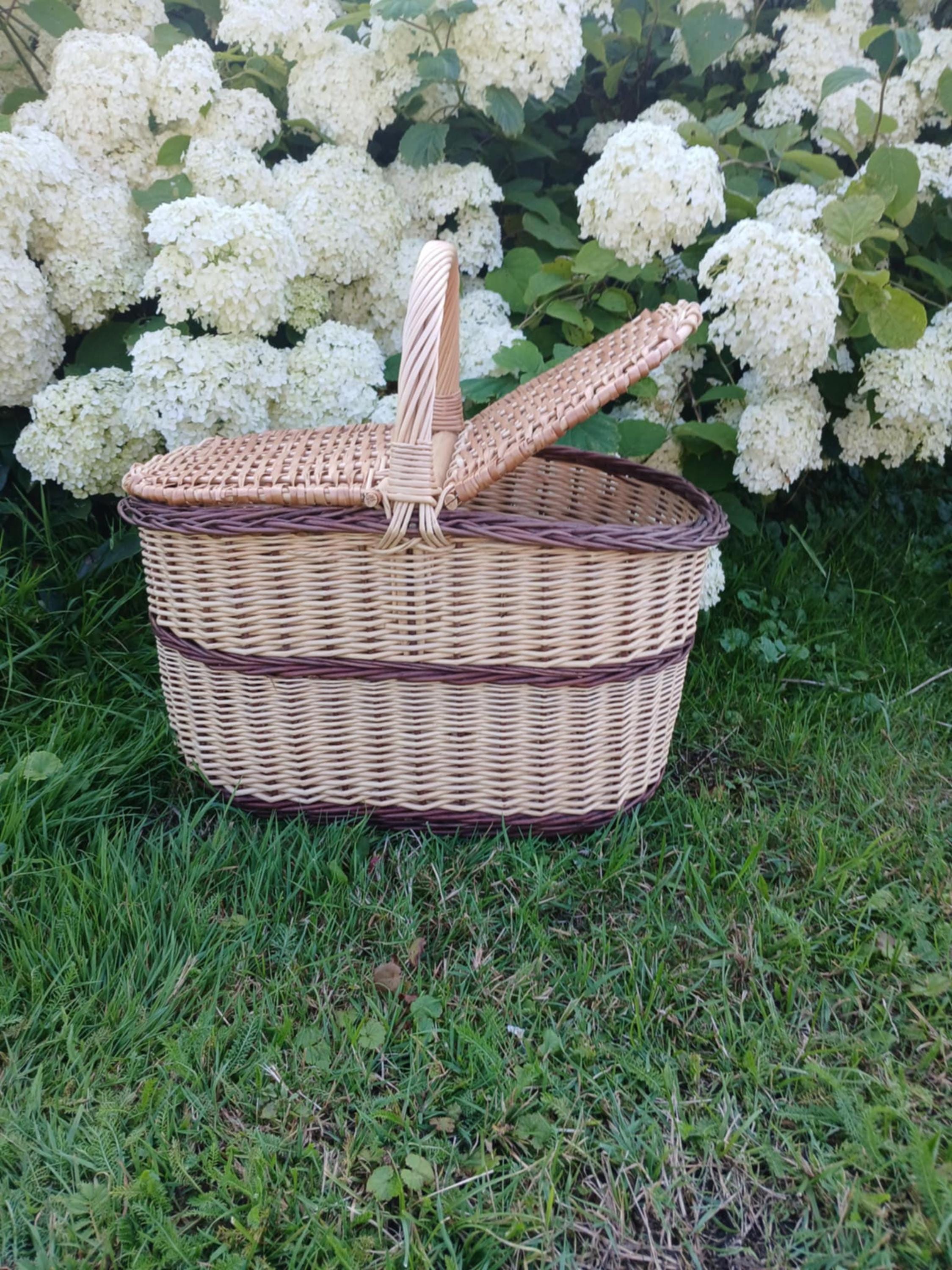 Handmade Wicker Picnic Basket: Large Willow Hamper with Double Lids