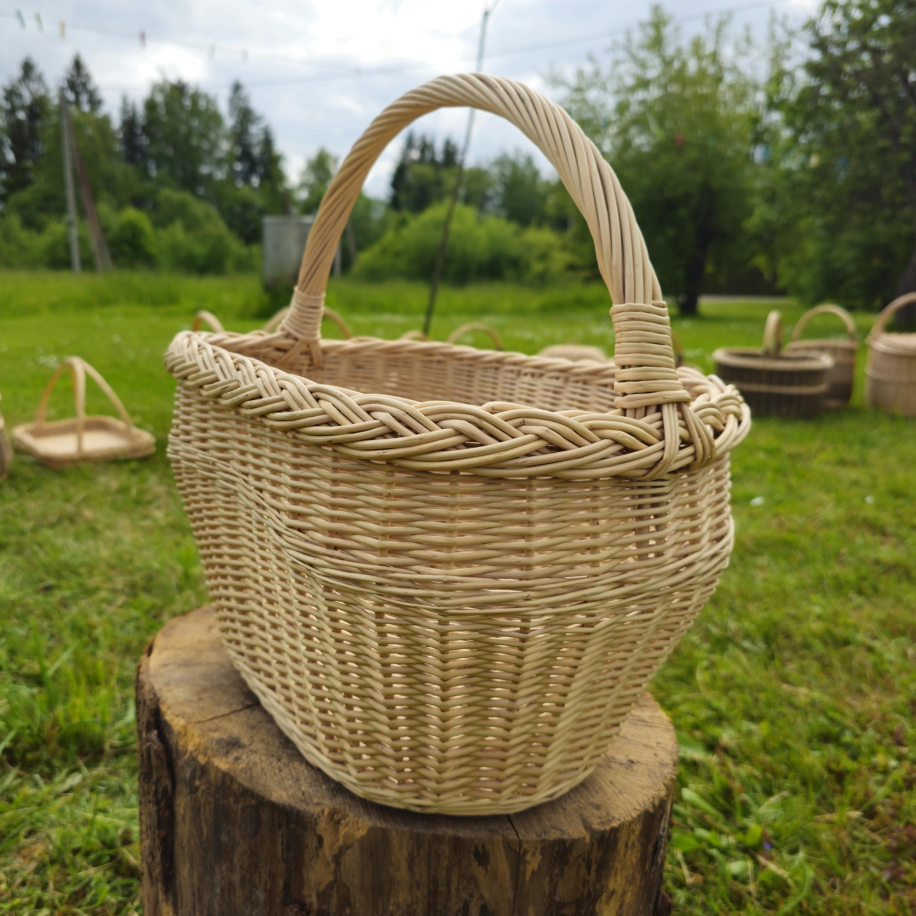 Handmade Willow Shopping Basket: Rustic Foraging Tote, Made in Lithuania
