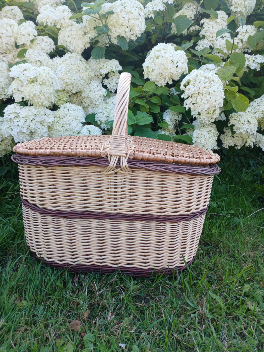 Handmade Wicker Picnic Basket: Large Willow Hamper with Double Lids