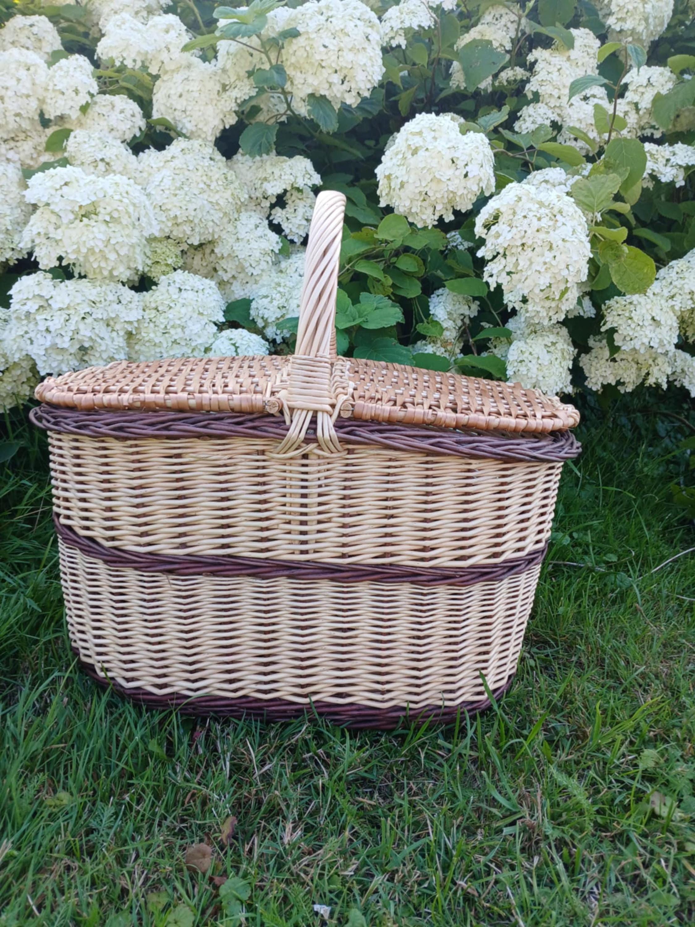Handmade Wicker Picnic Basket: Large Willow Hamper with Double Lids