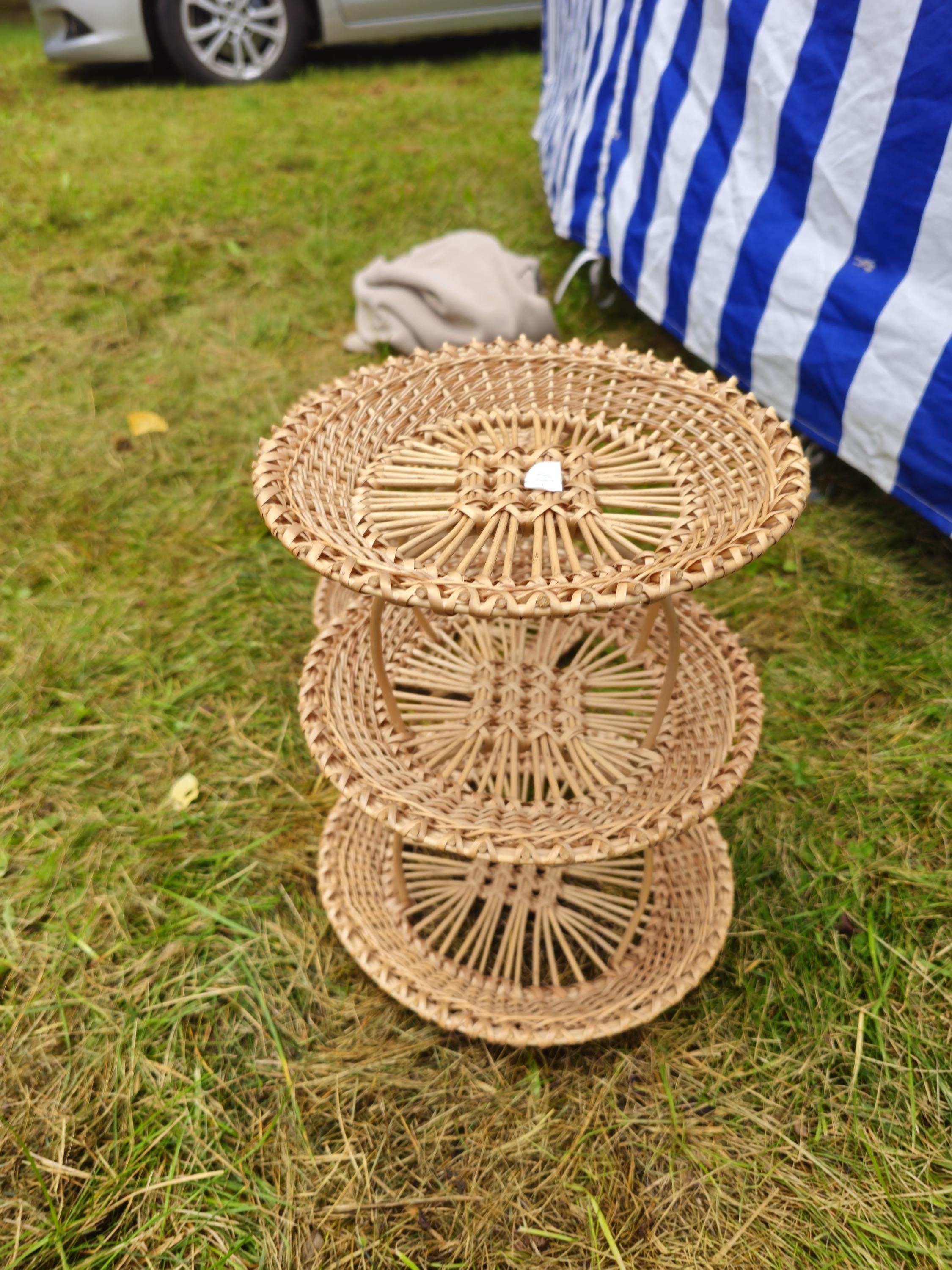 Handwoven Three-Tier Display Stand | Rustic Willow Tray Shelf