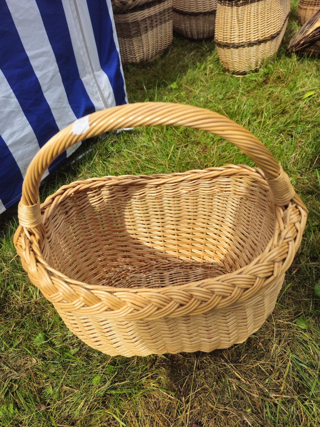 Wicker Basket with Braided Rim – Handwoven Oval Gathering Basket
