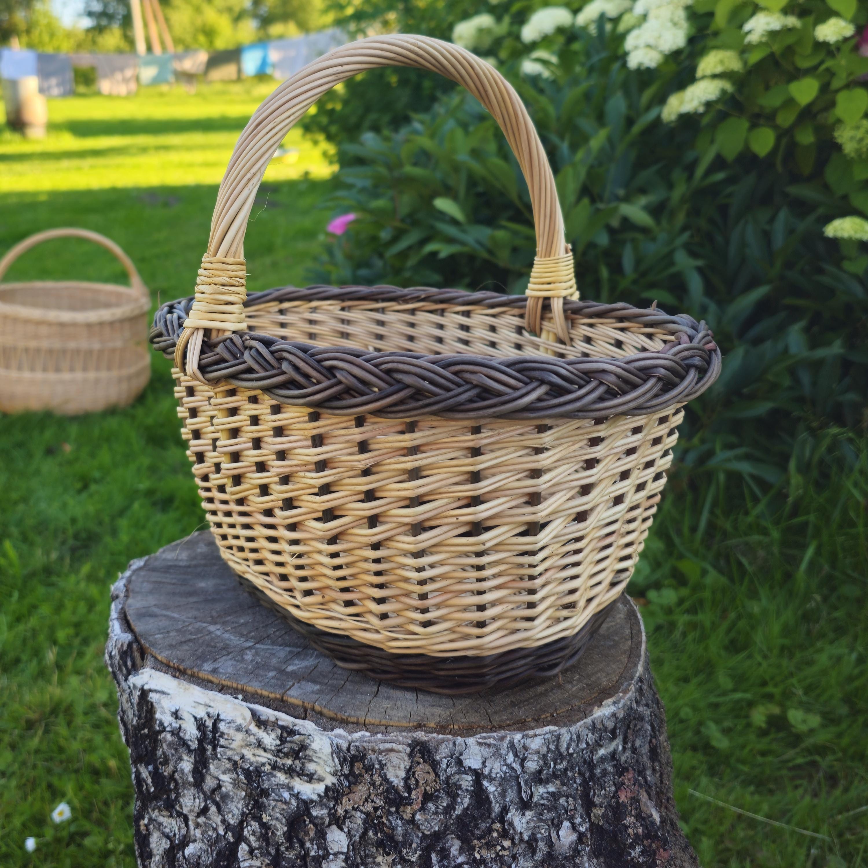 Handwoven Wicker Gathering Basket: Rustic Cottagecore Decor