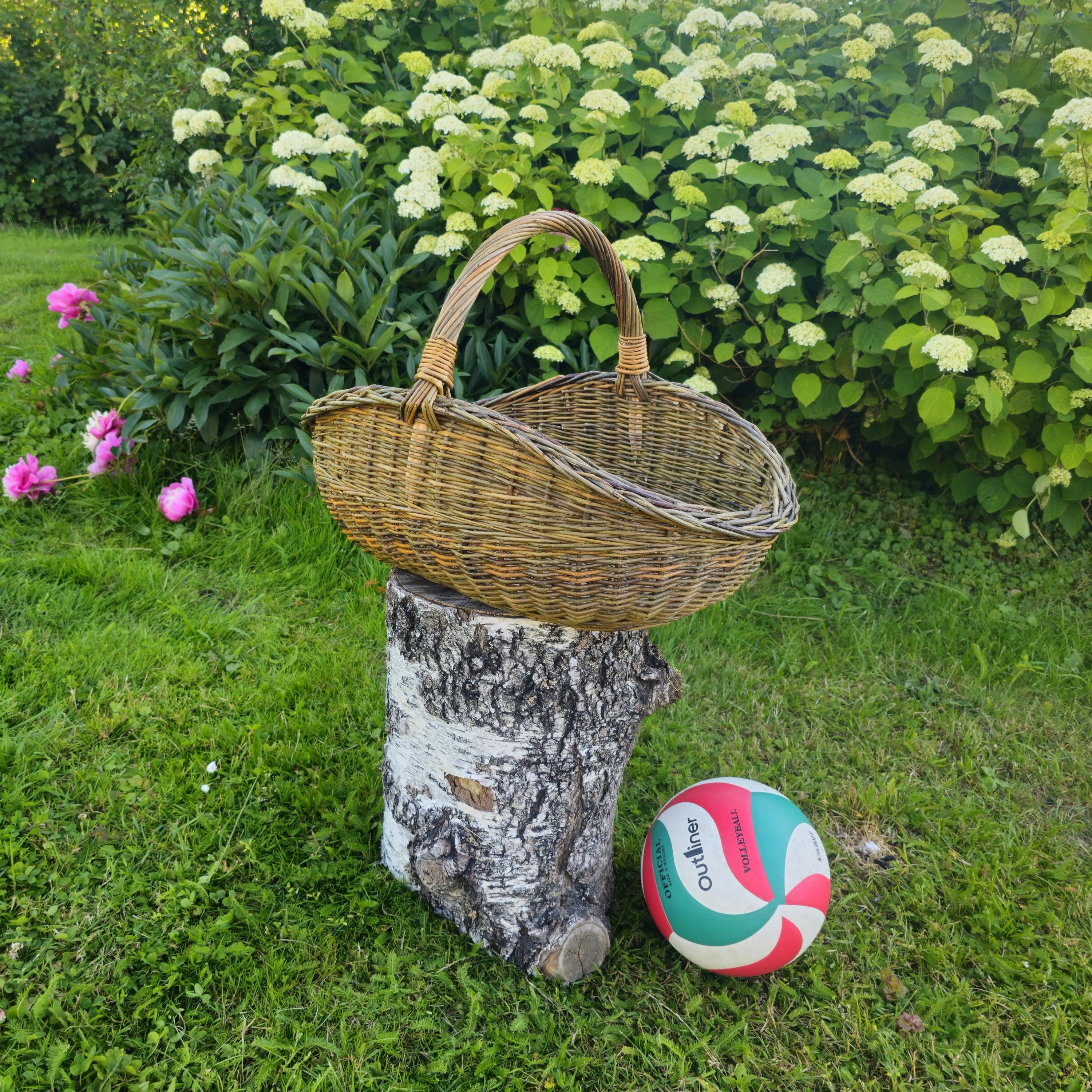 Handwoven Unpeeled Willow Basket: Rustic Gathering & Harvest Basket