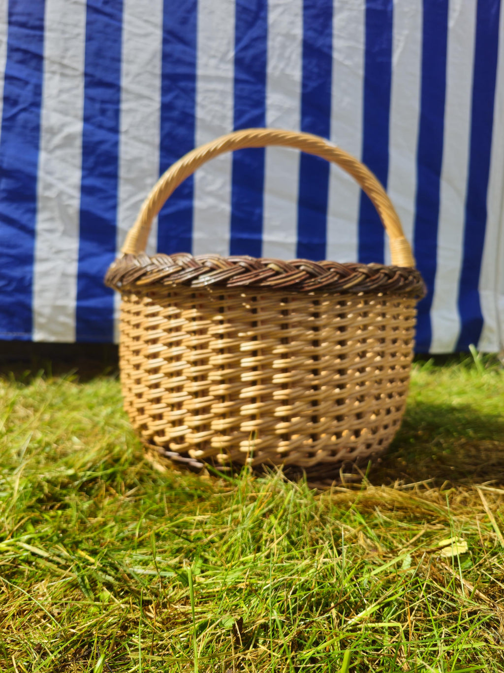Wicker Mushroom Basket with Braided Rim – Handwoven Foraging Basket