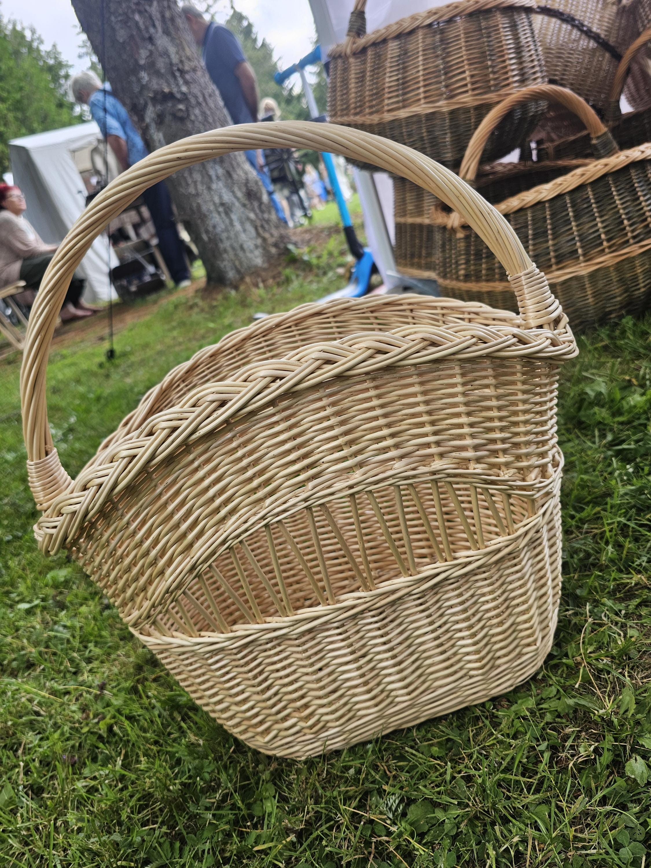 Decorative Wicker Basket, Asymmetrical Entryway & Storage Basket, Rustic Farmhouse Centerpiece, Handwoven in Lithuania