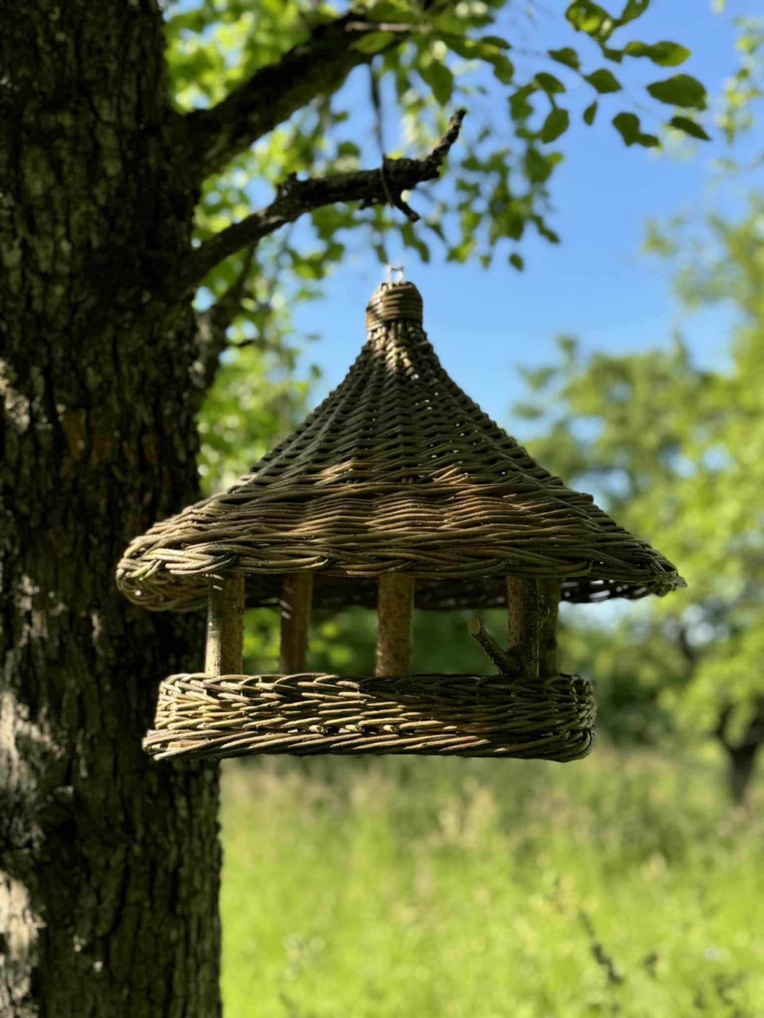 Handwoven Wicker Bird Feeder | Rustic Hanging Garden Art | Natural Wicker Shelter | Handmade Lithuanian Craft
