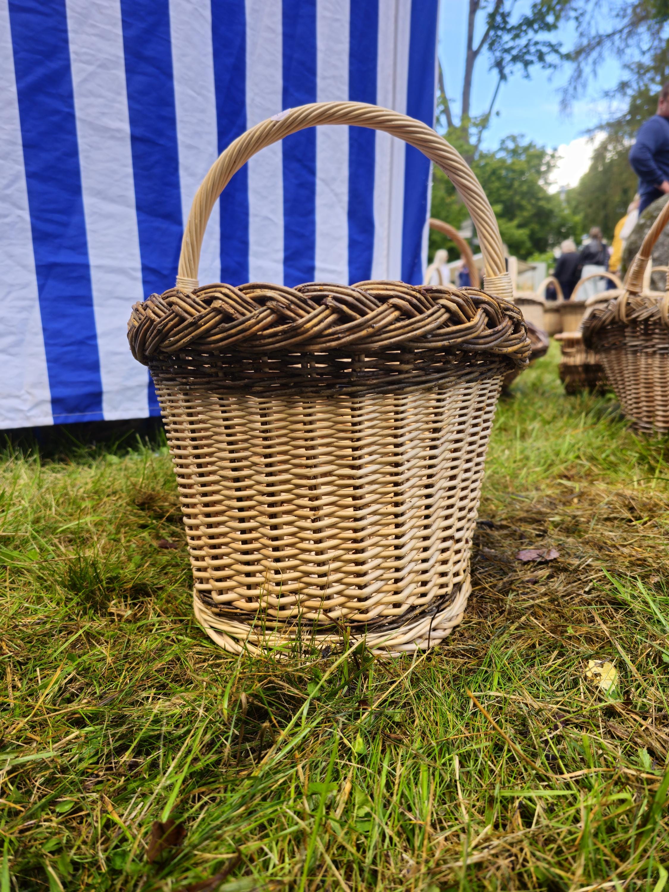 Wicker Oval Basket with Rustic Dark Rim – Handwoven Willow Foraging Basket