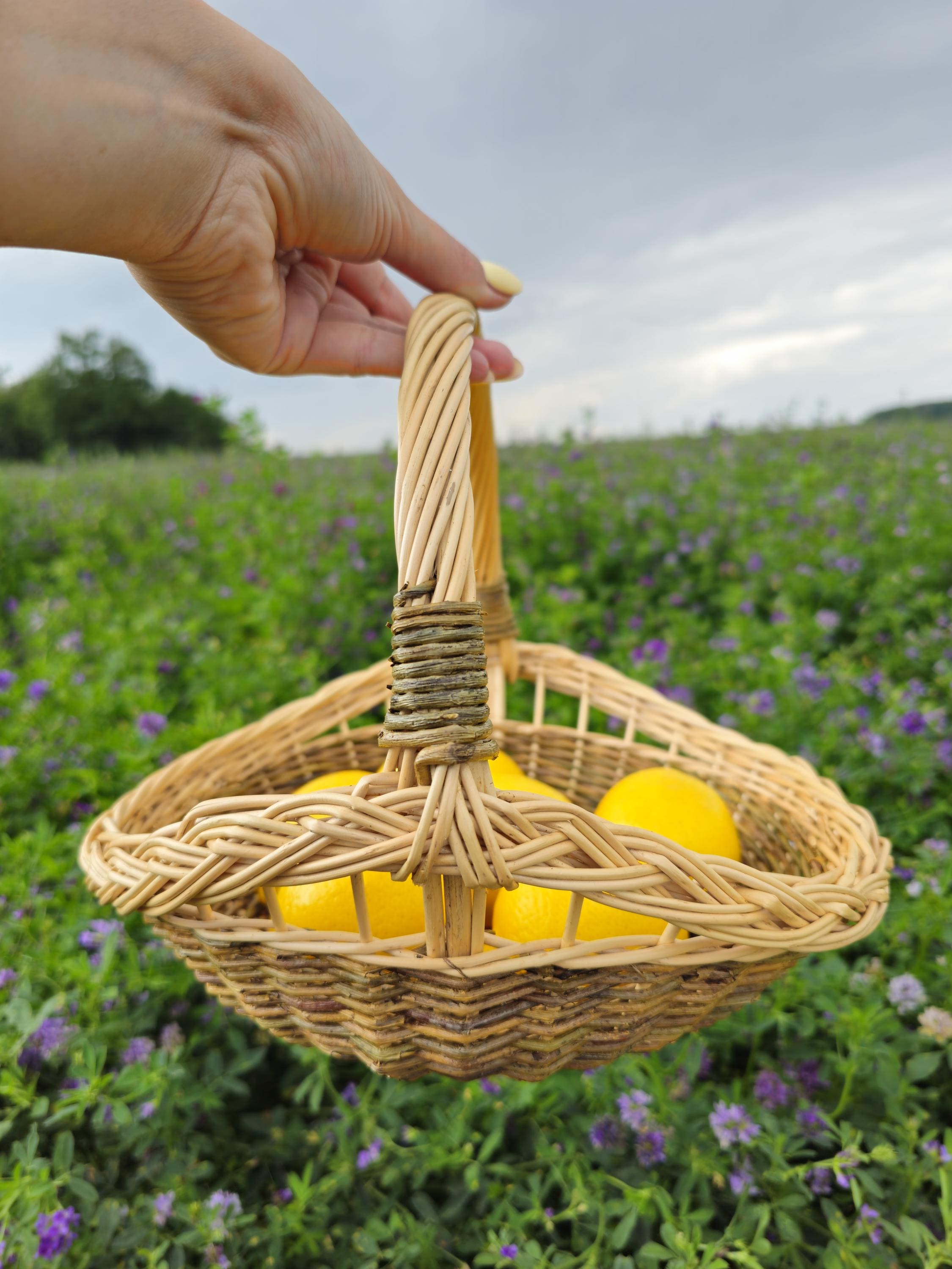 Handmade Wicker Trug Basket: Rustic Farmhouse Willow Gathering Basket