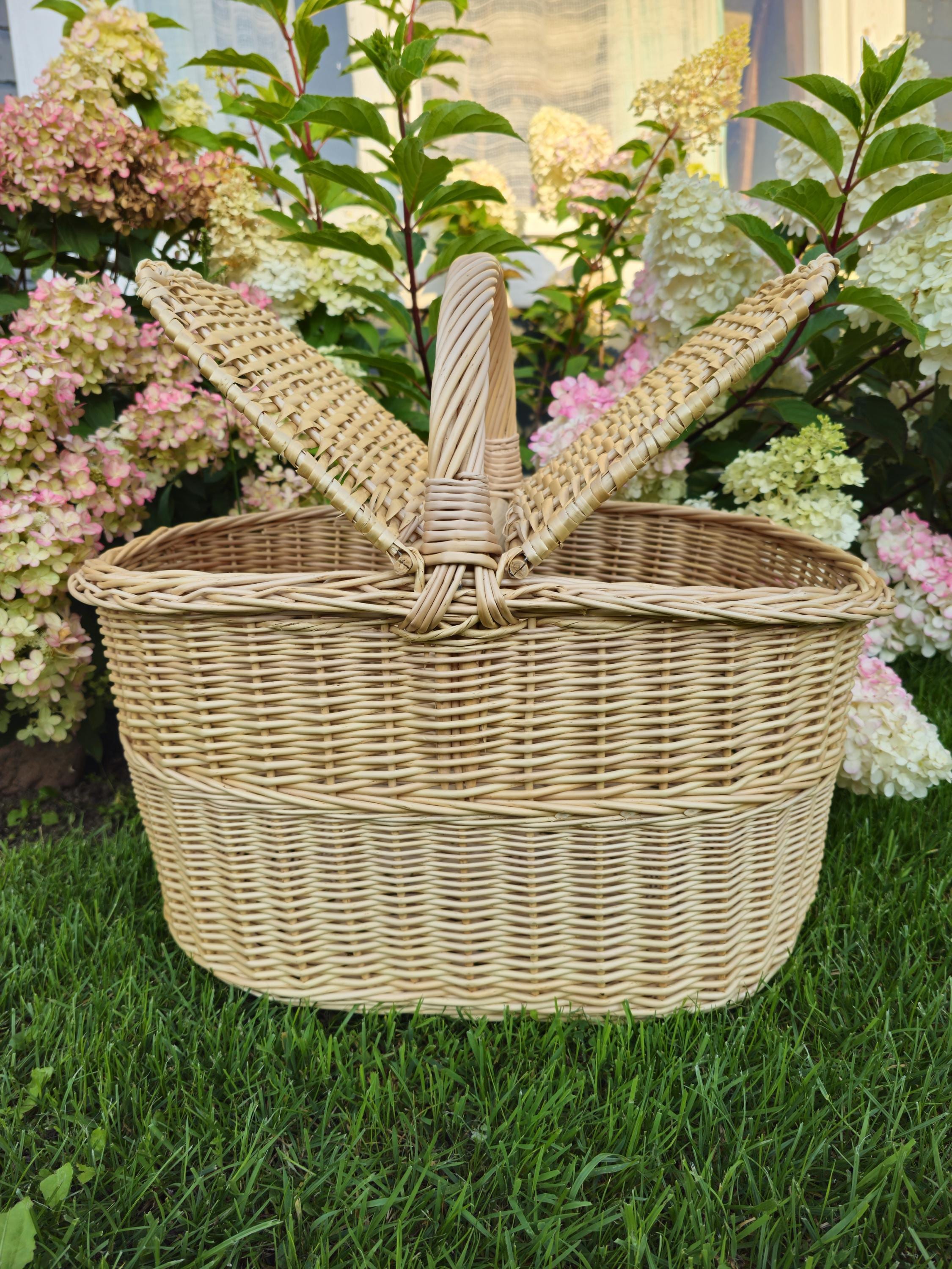 Handmade Wicker Picnic Basket: Large Willow Hamper with Double Lids