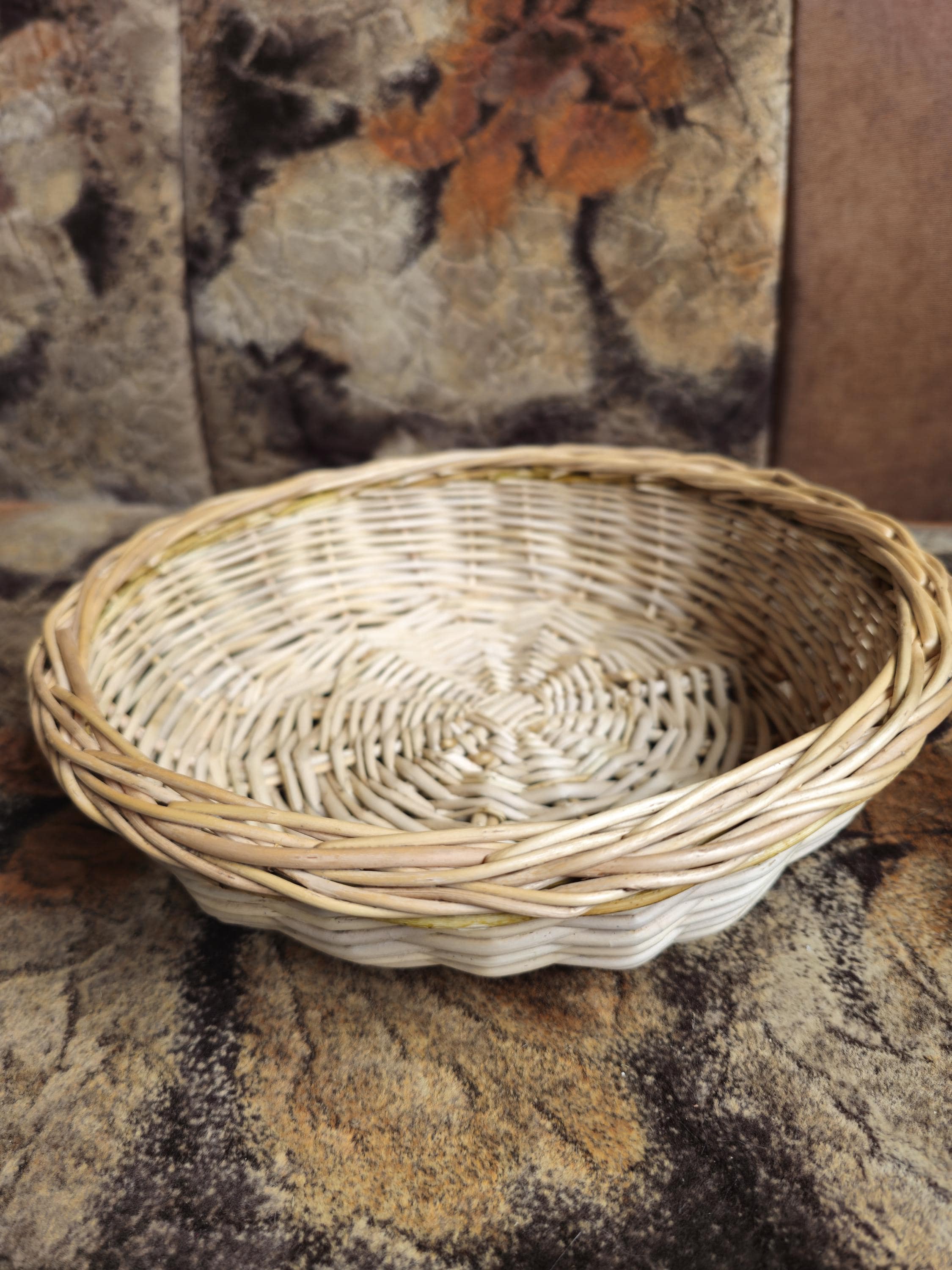 Rustic Bread Wicker Basket –  Low round handmade serving bowl