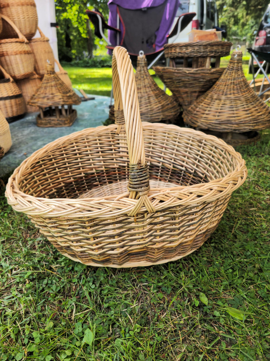 Large Wicker Basket with Sturdy Handle – Large Handmade Decorative Storage