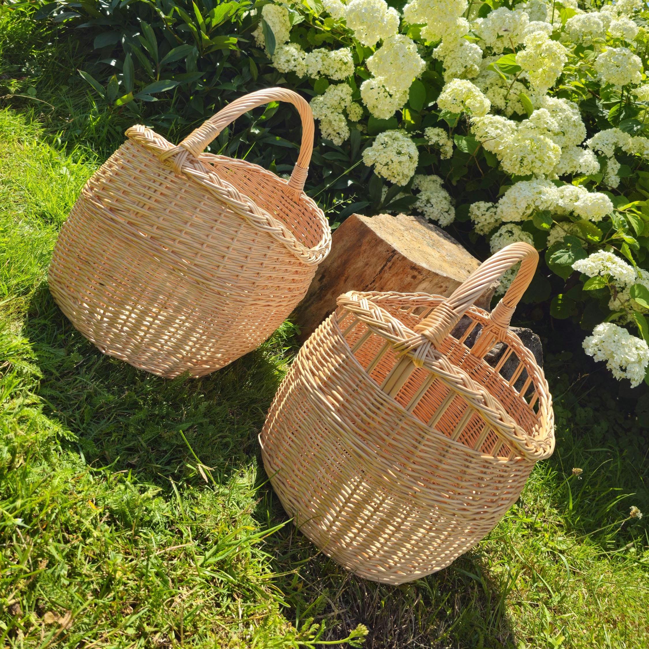 Rustic Decorative Wicker Basket – Handwoven Natural Storage – Farmhouse Cottagecore Home Decor