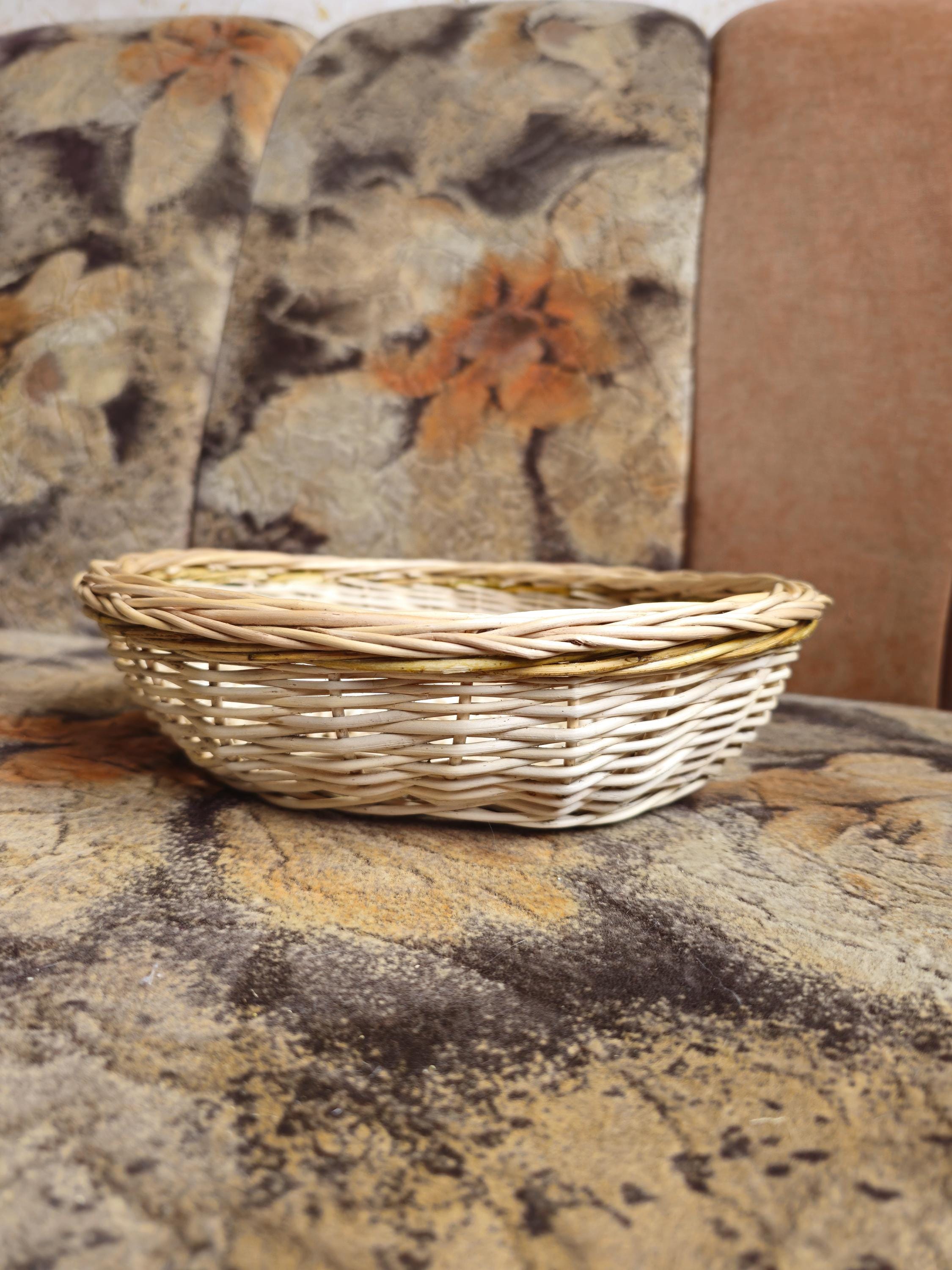 Rustic Bread Wicker Basket –  Low round handmade serving bowl