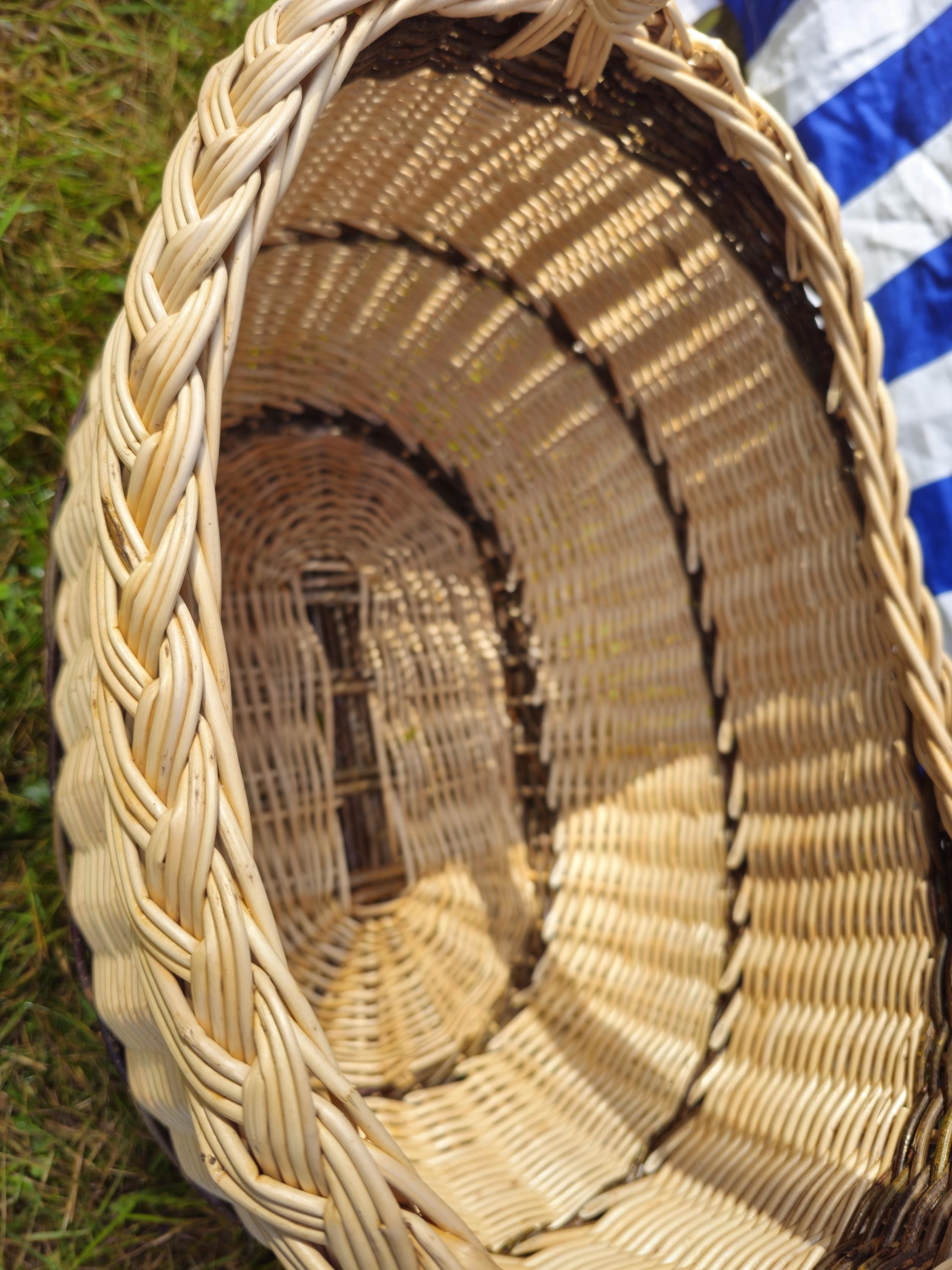 Long Willow Basket with Braided Rim – Tall Handwoven Wicker Basket