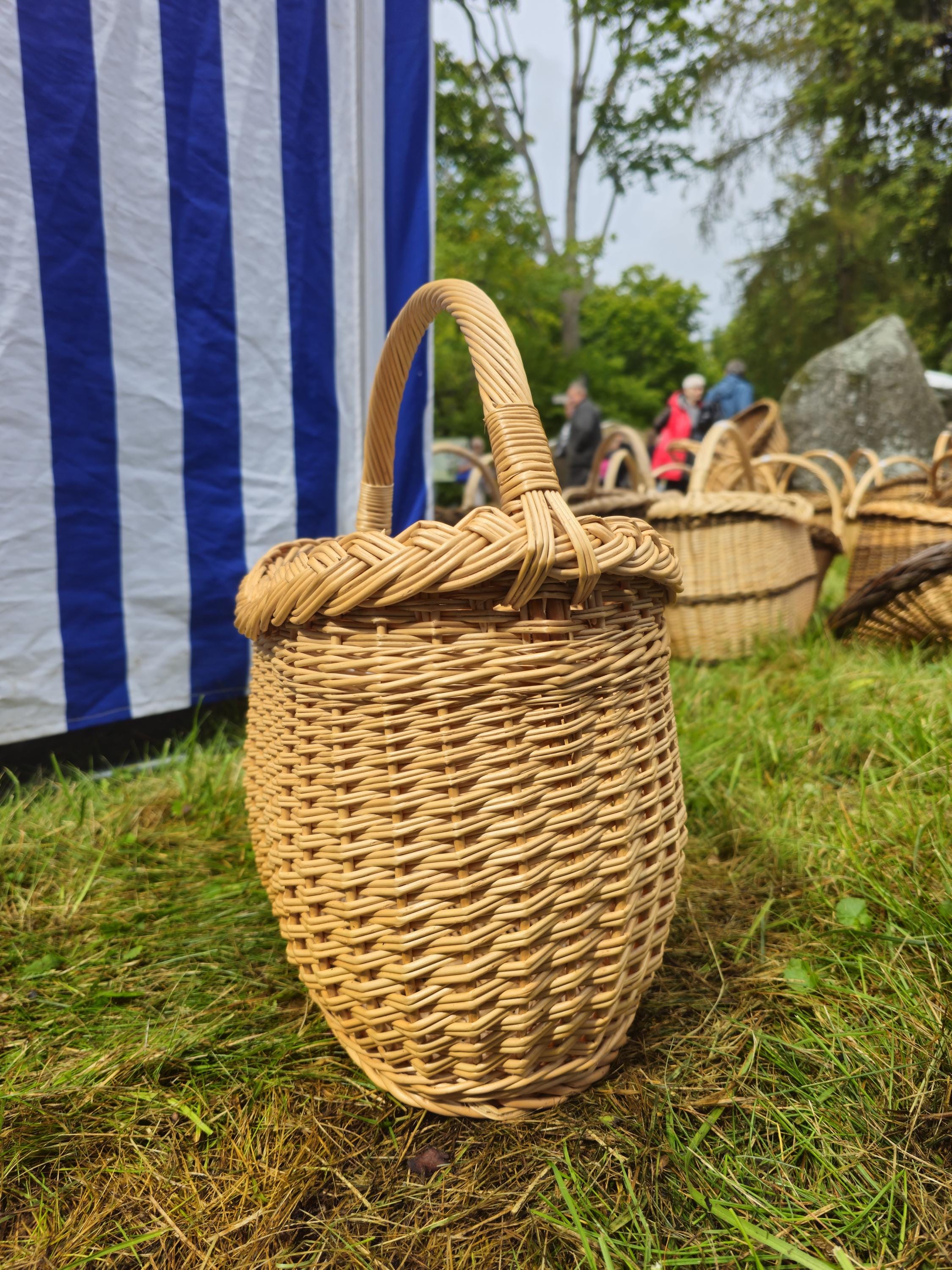 Wicker Basket with Braided Rim – Handwoven Oval Gathering Basket