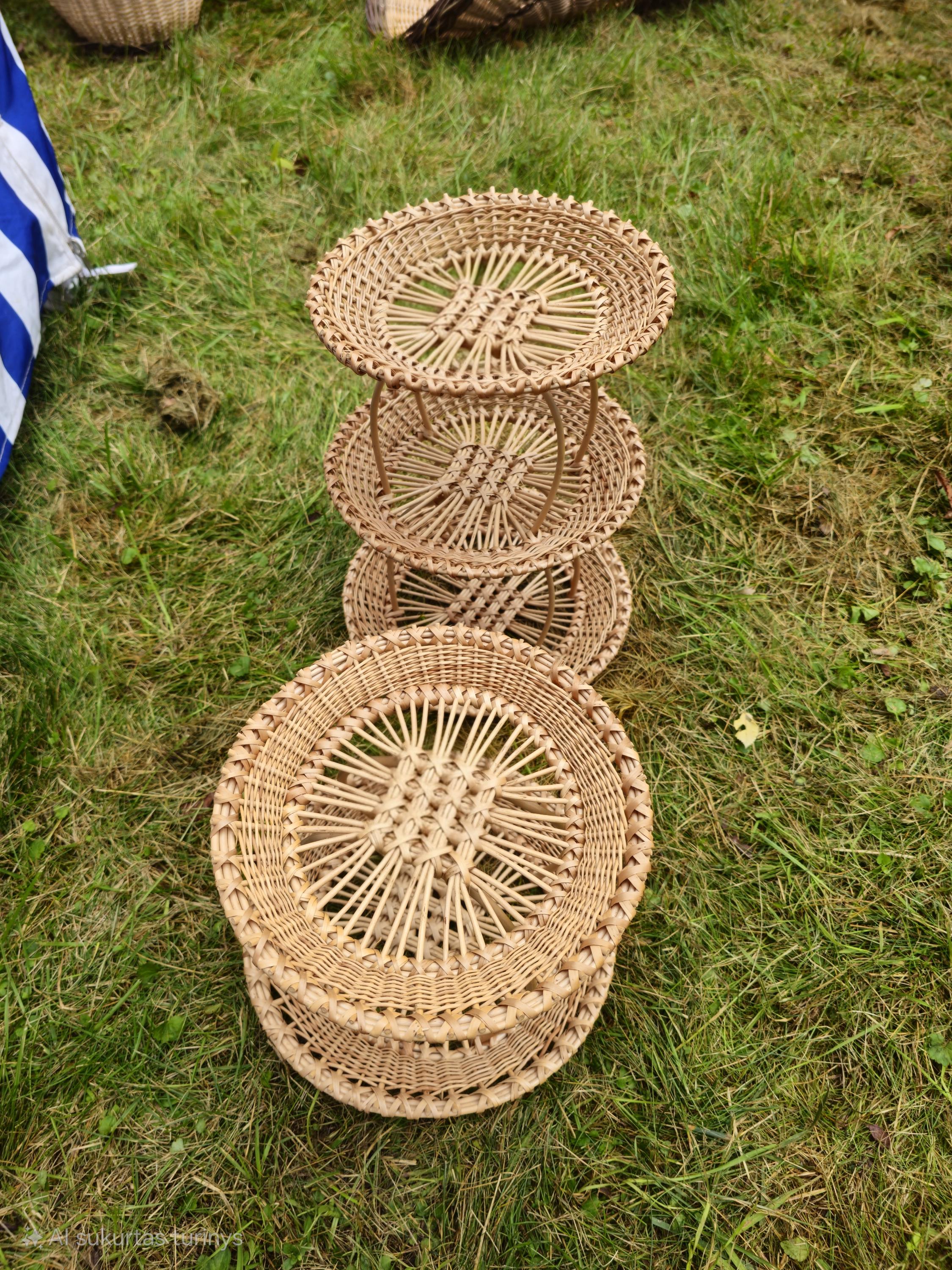 Handwoven Three-Tier Display Stand | Rustic Willow Tray Shelf