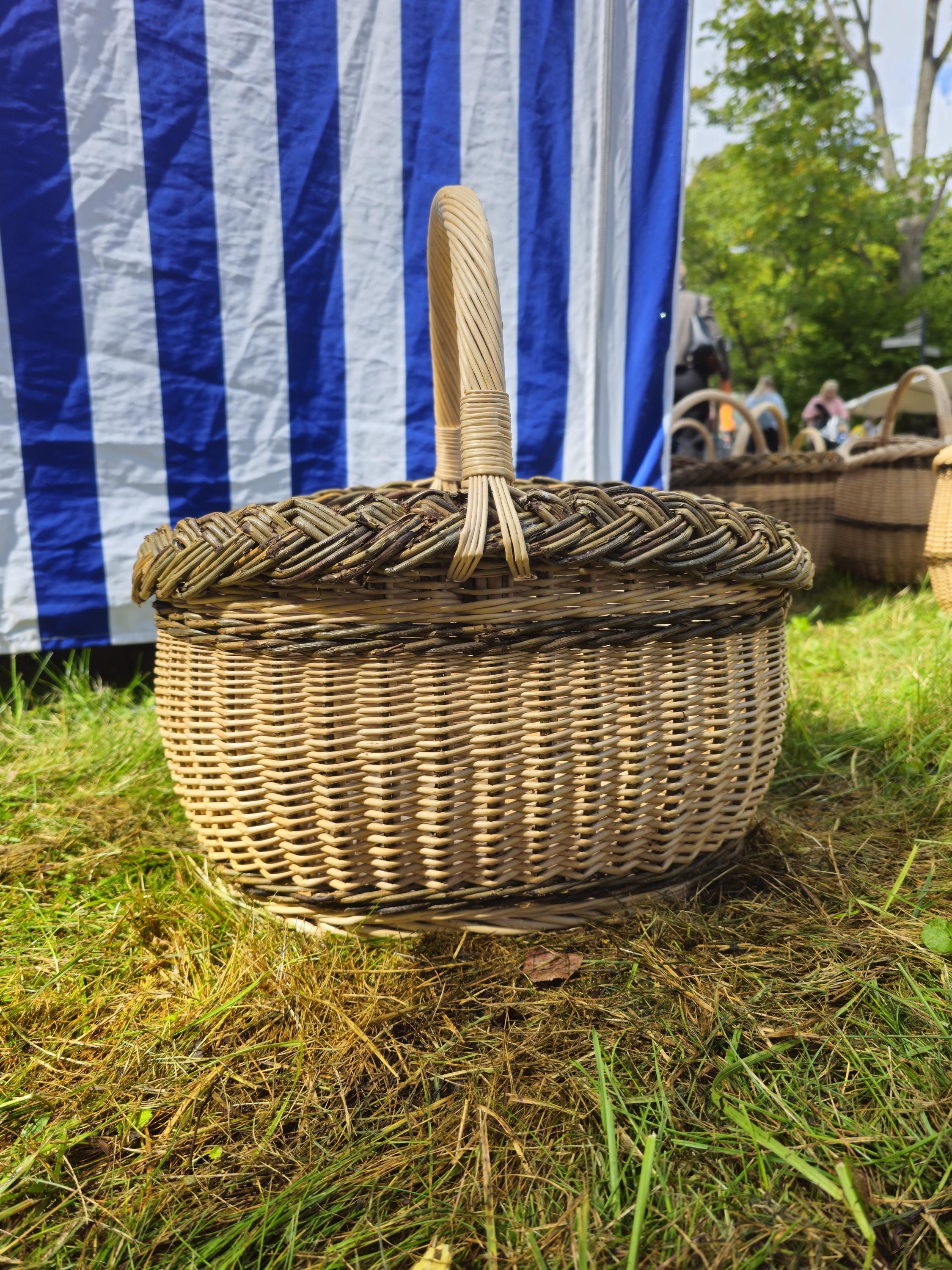 Wicker Oval Basket with Braided Rim – Medium Handwoven Willow Basket