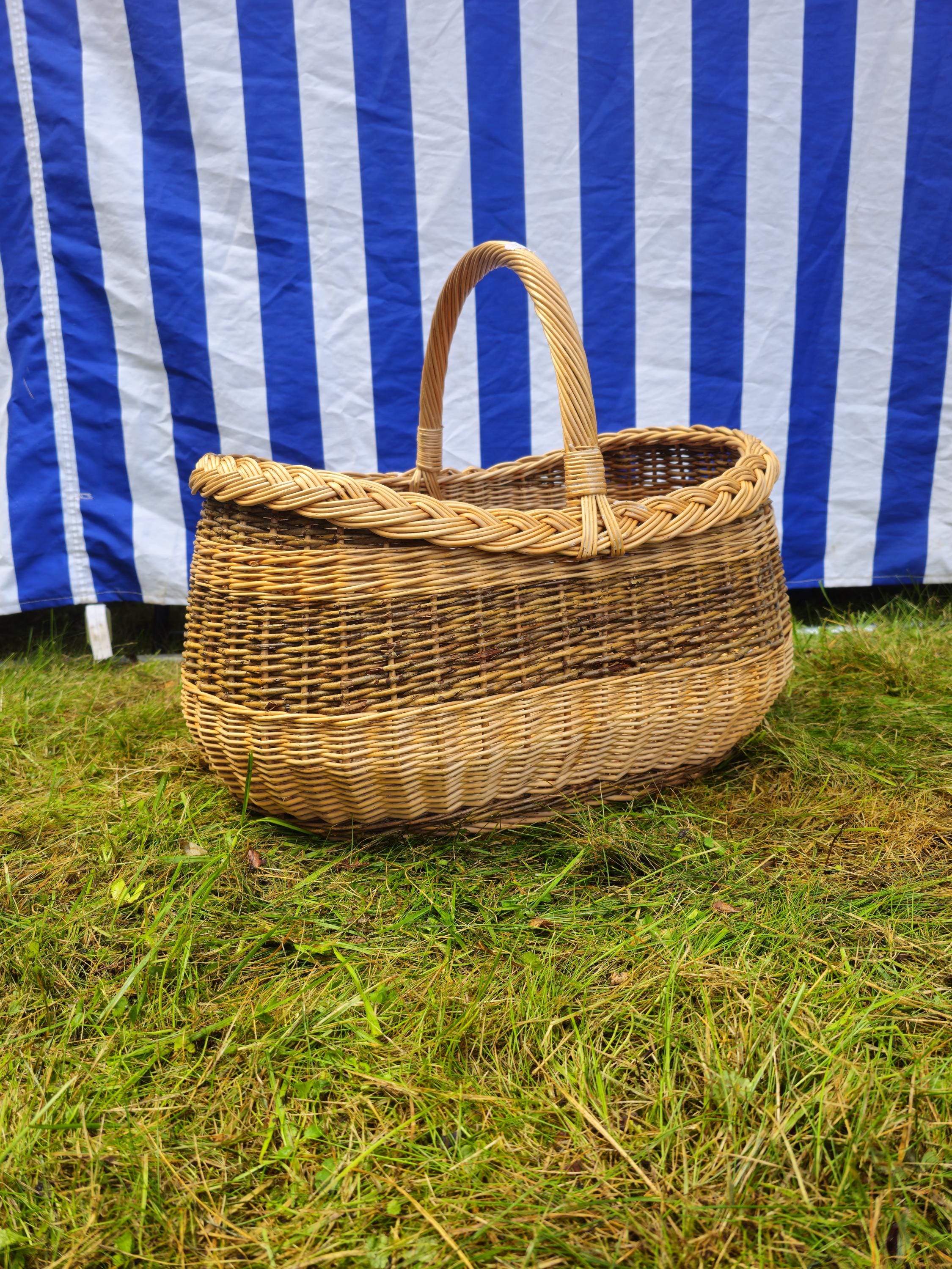 Braided Rim Large Wicker Gathering Basket – Rustic Handwoven Willow Foraging Basket