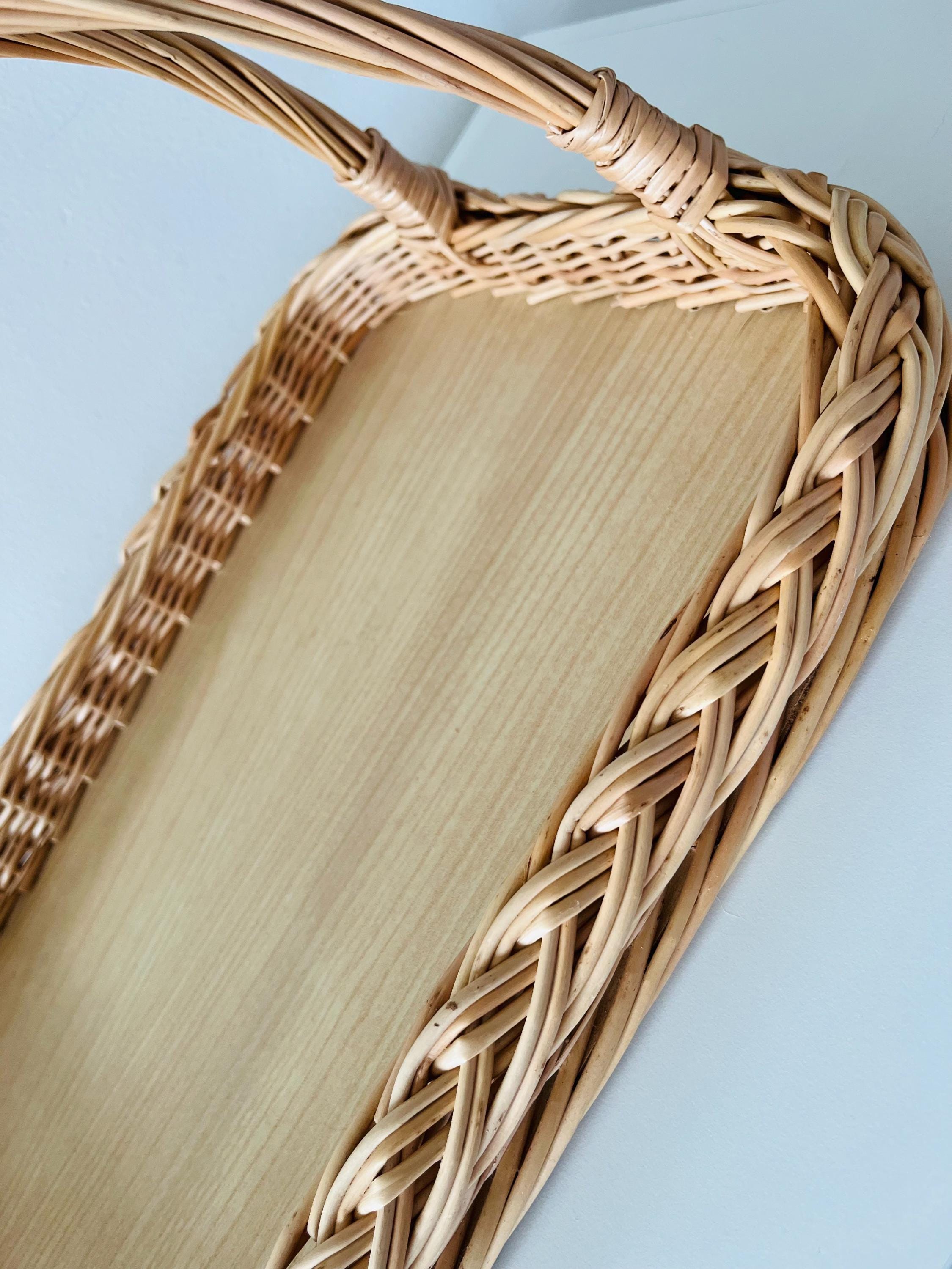 Handwoven Wicker Tray – Rustic Willow Serving Basket with Handles, Natural Table or Kitchen Decor