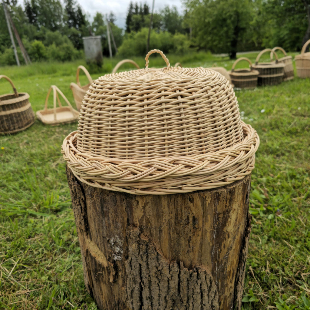Handmade Willow Food Cover Set: Rustic Kitchen Cloche & Tray