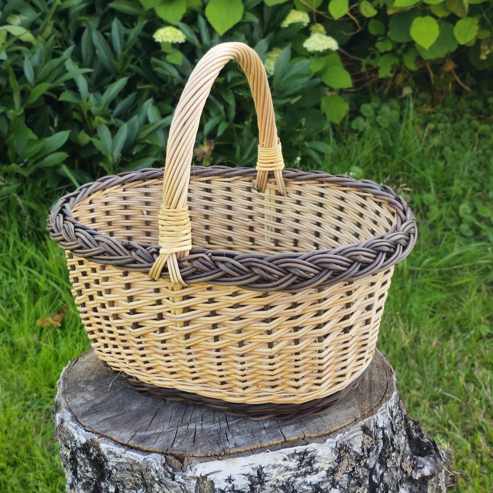 Handwoven Wicker Gathering Basket: Rustic Cottagecore Decor