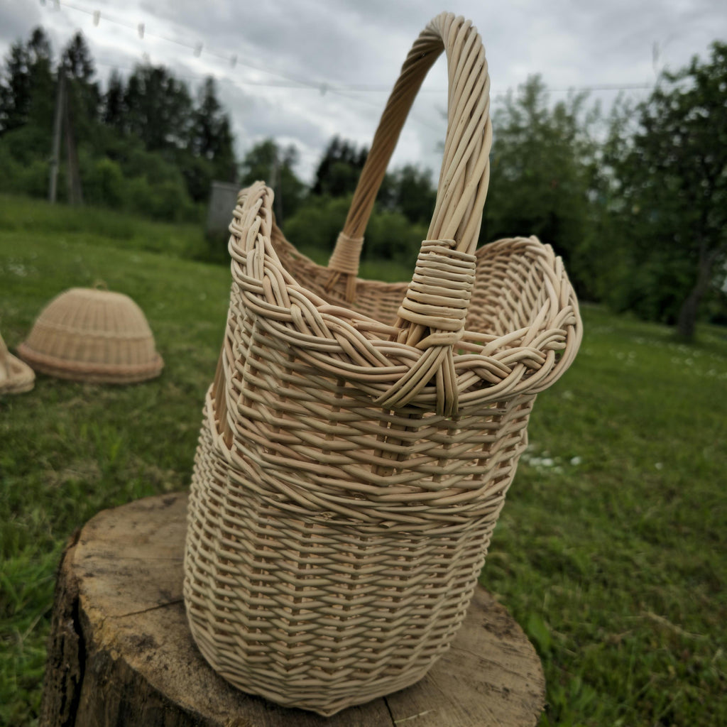 Decorative Wicker Basket, Asymmetrical Entryway & Storage Basket, Rustic Farmhouse Centerpiece, Handwoven in Lithuania