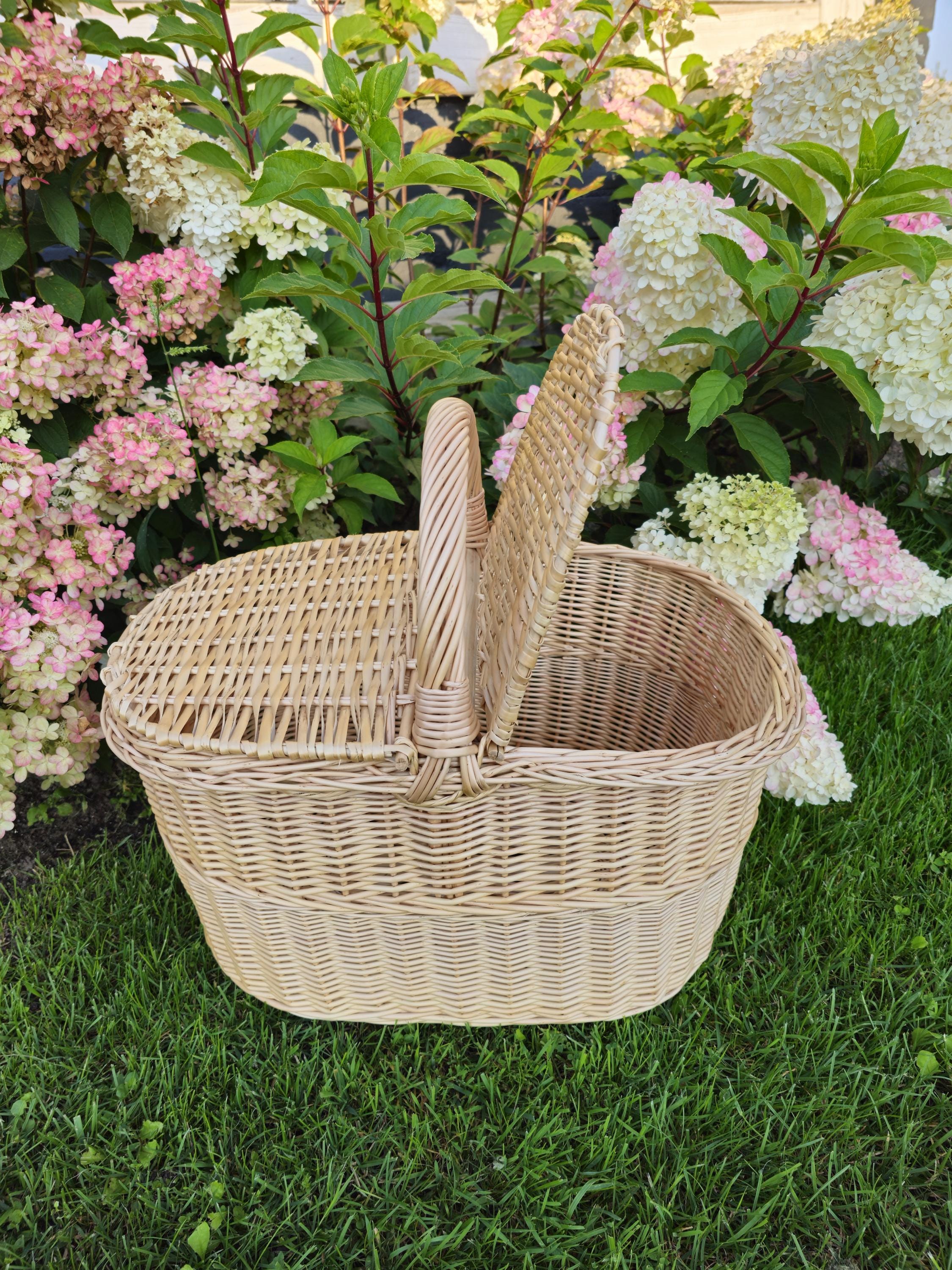 Handmade Wicker Picnic Basket: Large Willow Hamper with Double Lids
