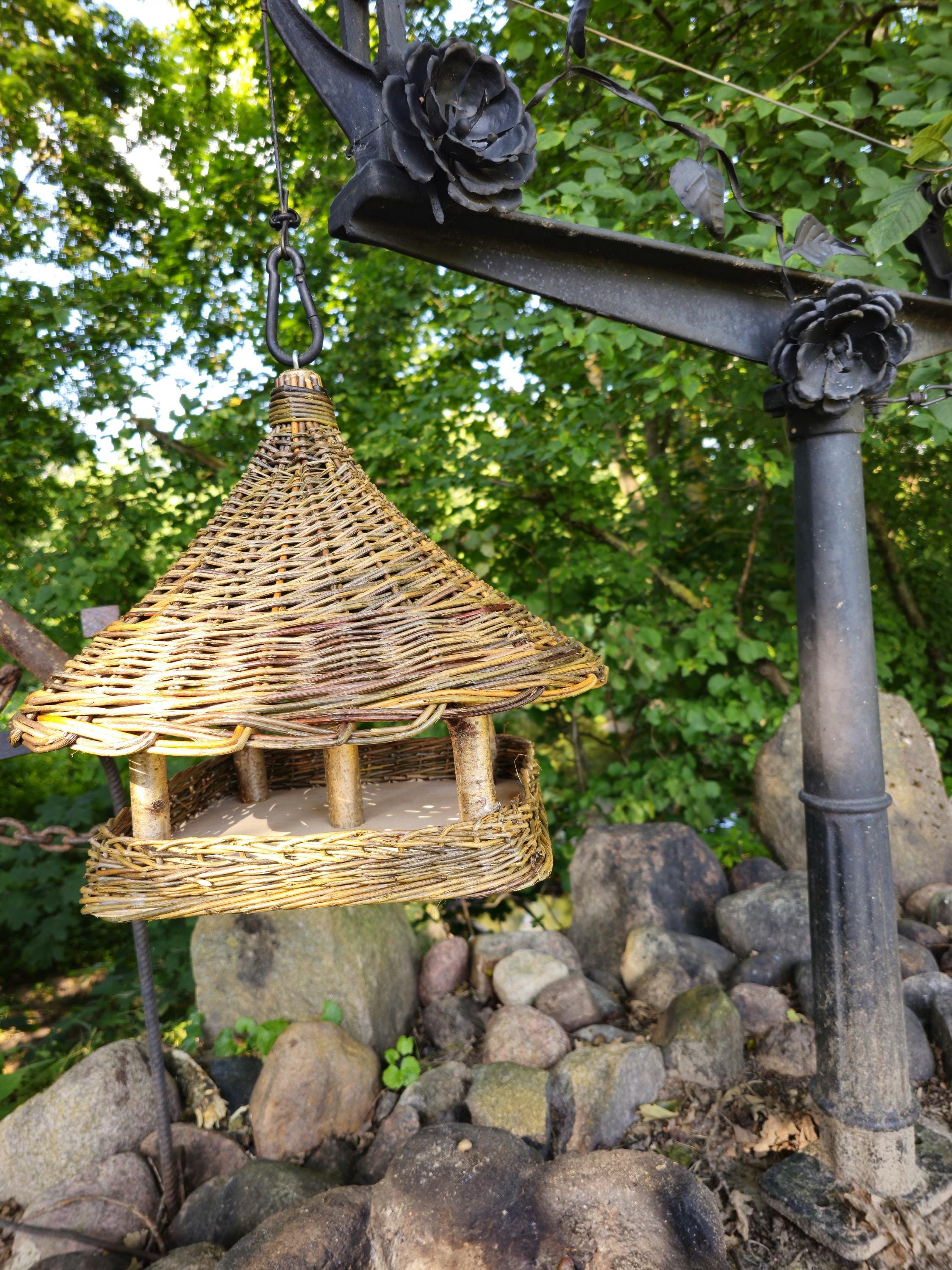 Handwoven Wicker Bird Feeder: Rustic Garden Decor, Handmade in Lithuania