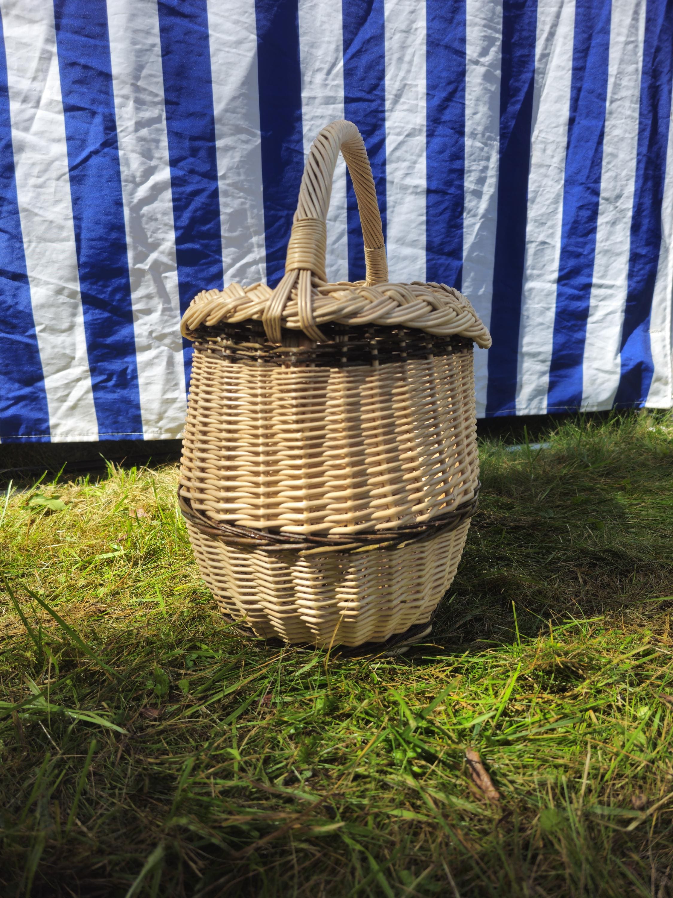 Wicker Oval Basket with Braided Rim – Medium Handwoven Willow Basket